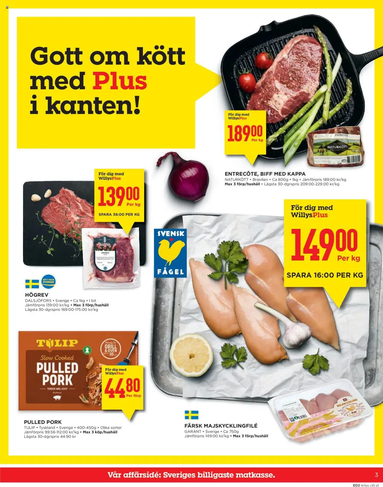 Willys reklamblad aktuell från 25.08.2025 | Sida: 3 | Produkter: Entrecote, Kappa