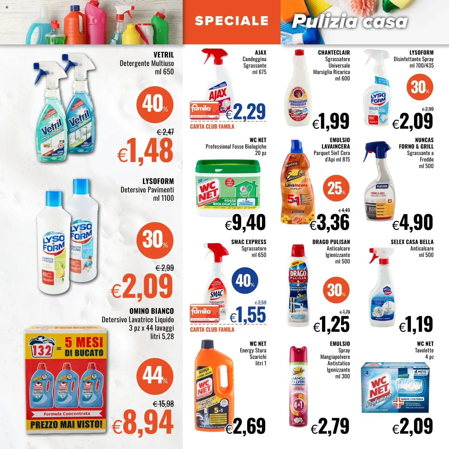 Volantino Famila del 19.02.2026 | Pagina: 20 | Prodotti: Candeggina, Anticalcare, Forno, WC