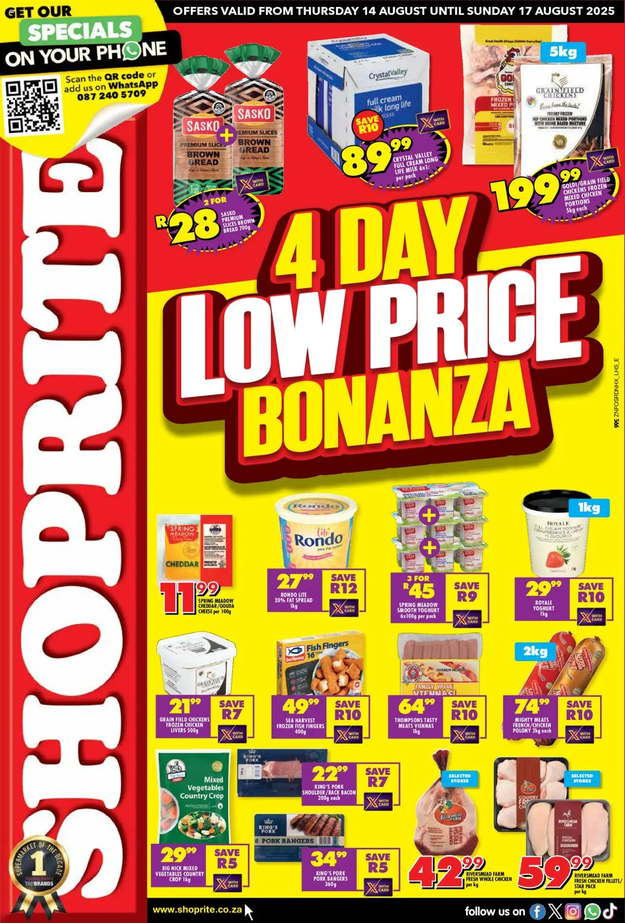 Shoprite KwaZulu-Natal - Low Price Bonanza │ valid from 14.08.2025 | Page: 1 | Products: Bread, Fish, Fat spread, Bacon