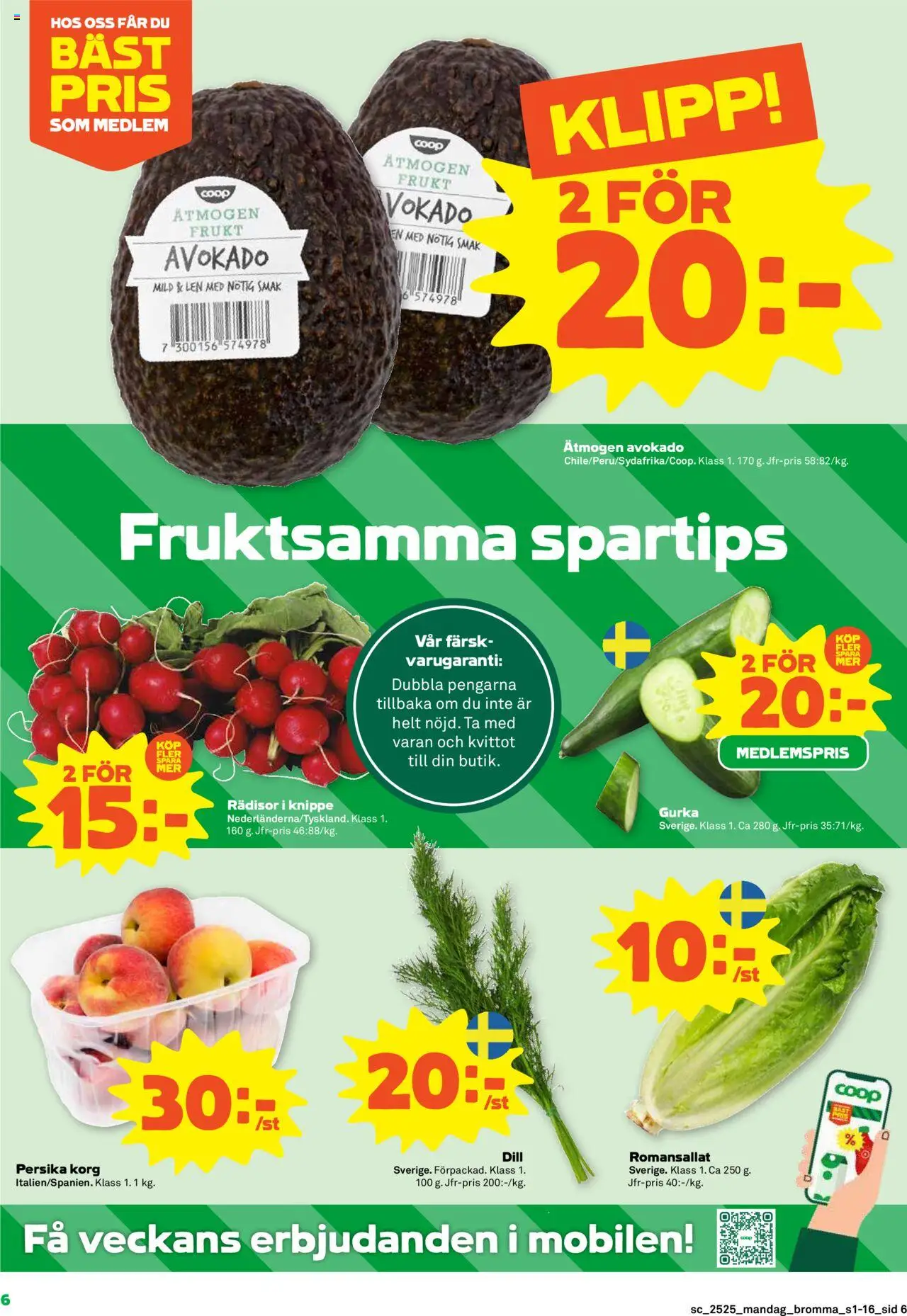 Stora Coop reklamblad aktuell från 16.06.2025 | Sida: 6 | Produkter: Korg, Persika, Gurka