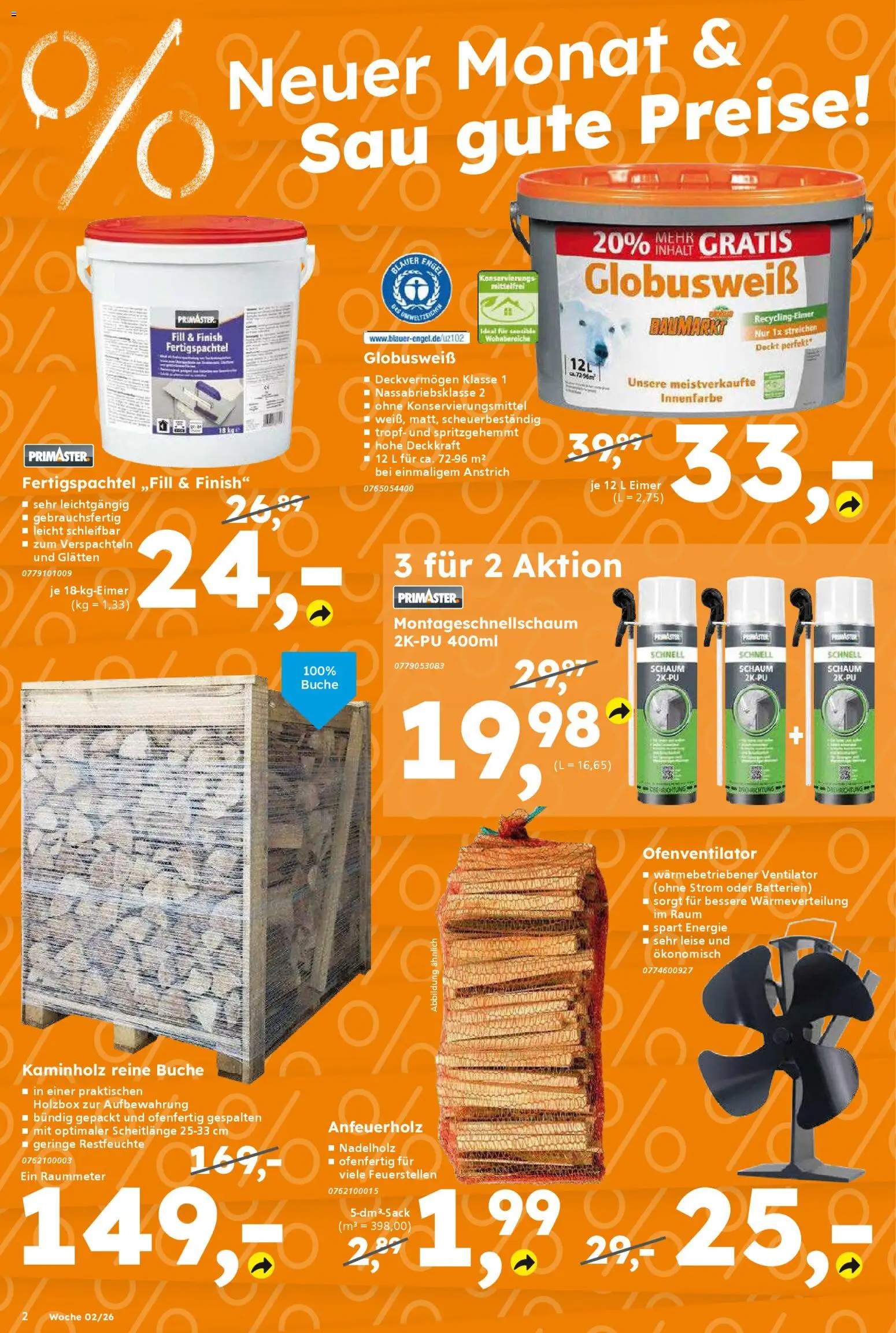 Globus Baumarkt prospekt Schweinfurt – gültig ab 05.01.2026 | Seite: 2 | Produkte: Ventilator, Batterien, Finish