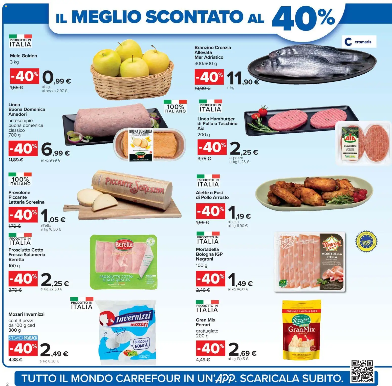 Volantino Carrefour del 02.01.2026 | Pagina: 2 | Prodotti: Prosciutto Cotto, Pollo, Branzino, Hamburger