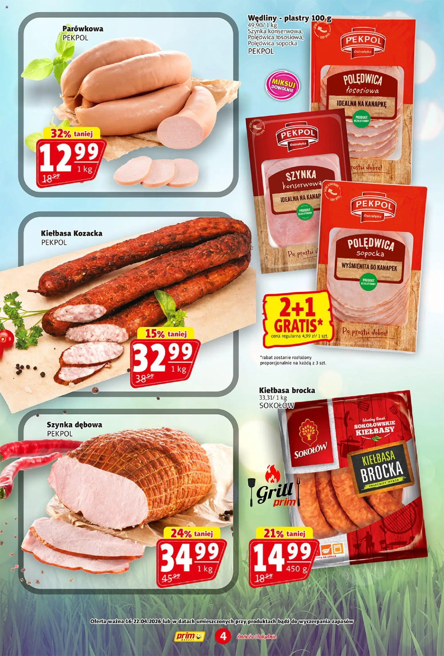 Prim Market gazetka od 16.04.2026 | Strona: 4 | Produkty: Kiełbasa, Grill, Szynka, Wędliny