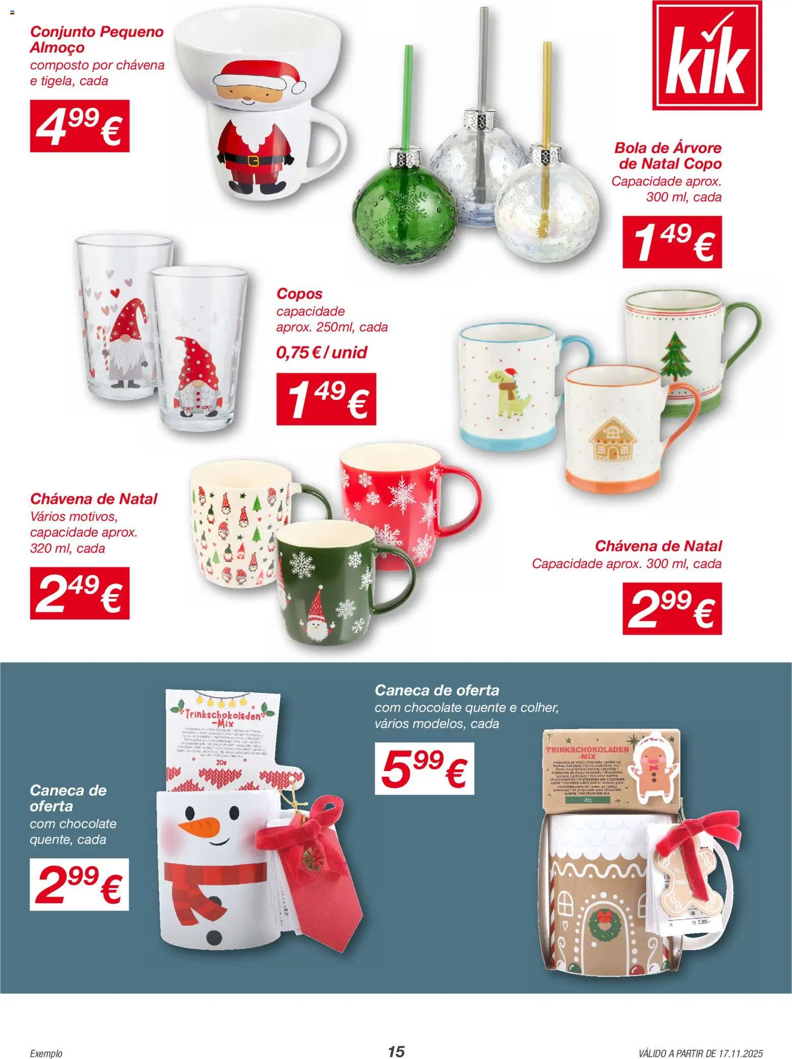 KIK Black Friday │ válido de 17.11.2025 | Página: 15 | Produtos: Copos, Árvore de natal, Caneca, Chocolate