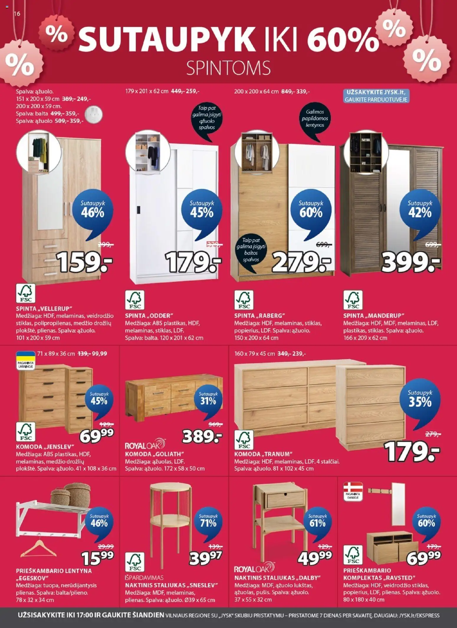 JYSK akcijos nuo 06.01.2026 | Puslapis: 16 | Prekių: Spinta, Komoda, Naktinis staliukas, Lentyna