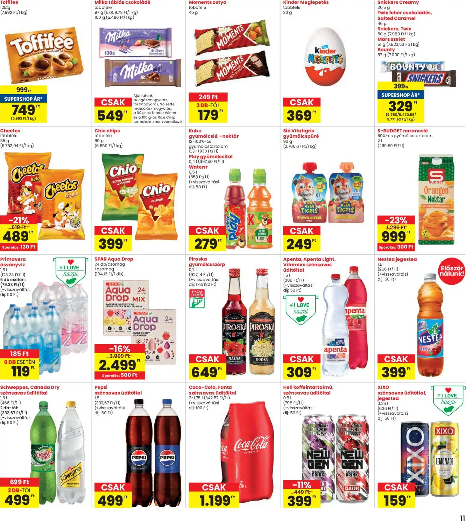 Interspar akciós ujság - amely érvényes a következő dátumtól: 08.01.2026 | Oldal: 11 | Termékek: Chips, Gyümölcsital, Pepsi, Fanta