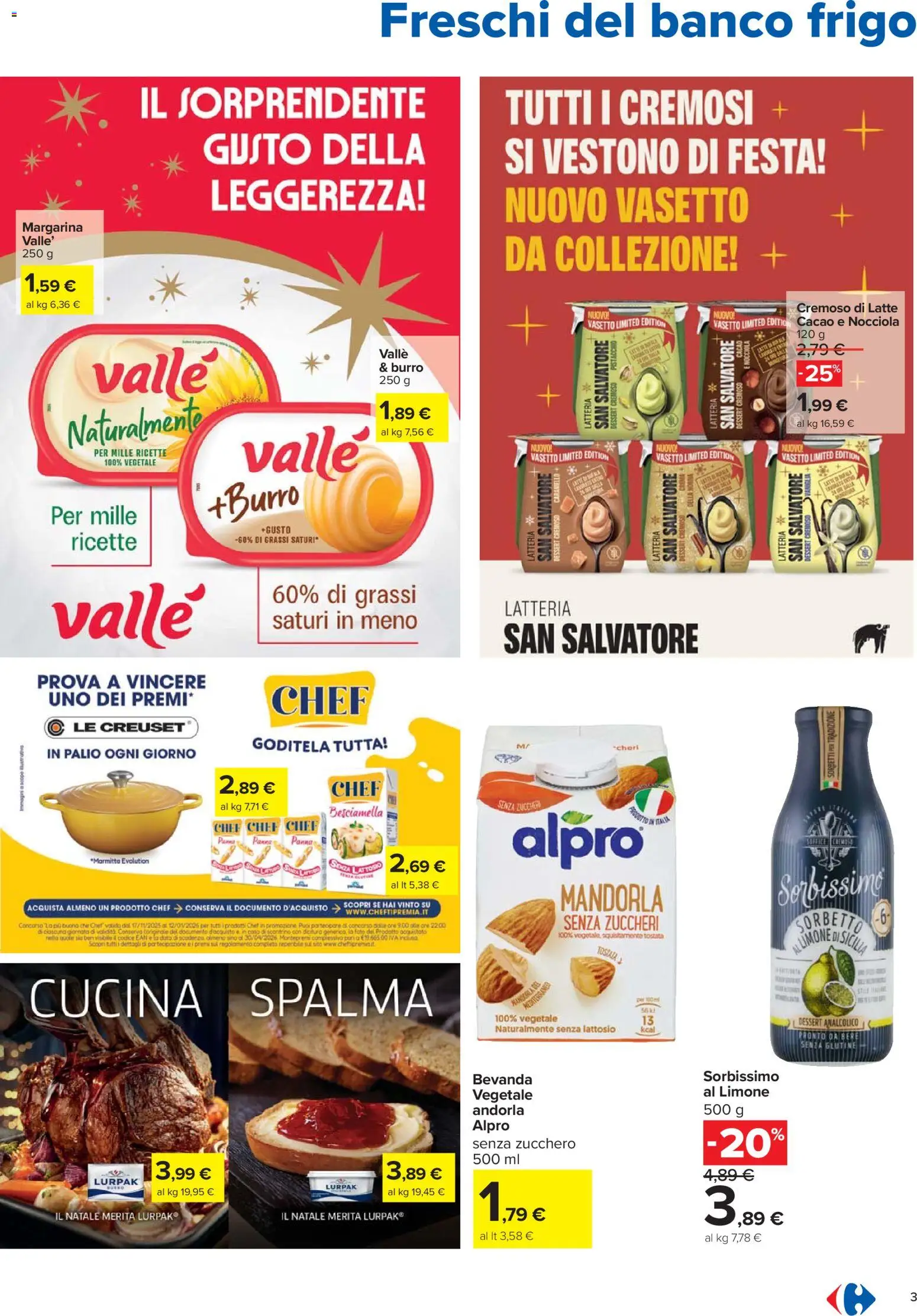 Volantino Carrefour del 27.12.2025 | Pagina: 3 | Prodotti: Sorbetto, Latte, Burro, Margarina