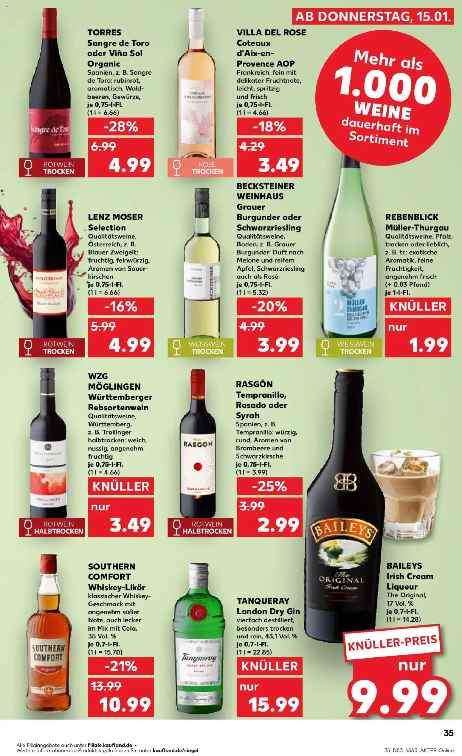 Kaufland prospekt Stolberg	 – gültig ab 15.01.2026 | Seite: 35 | Produkte: Weißwein, Rotwein, Southern comfort, Melone