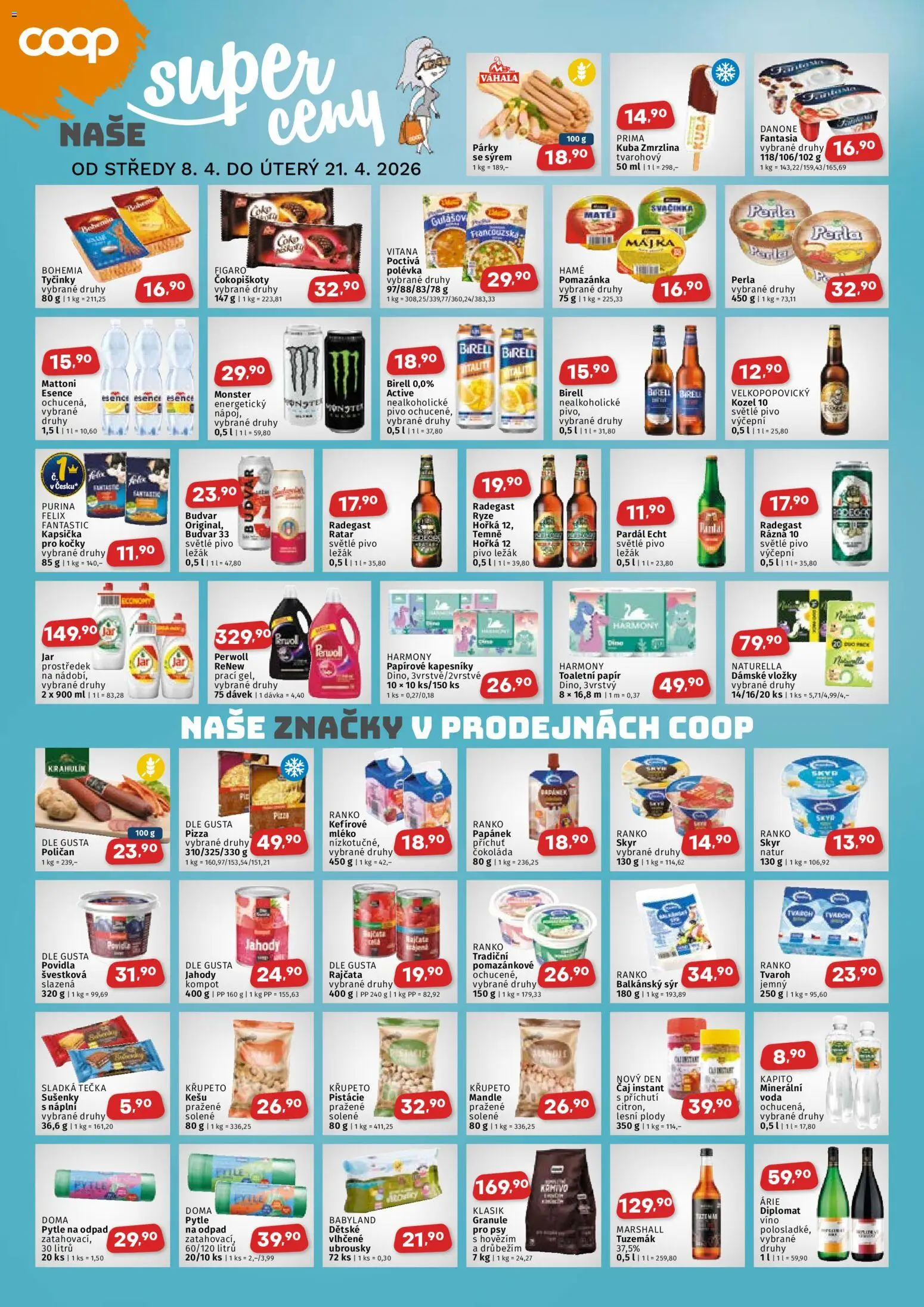 Coop leták - Jihočeský region od 08.04.2026 | Strana: 2 | Produkty: Mattoni, Budvar, Sýr, Tyčinky