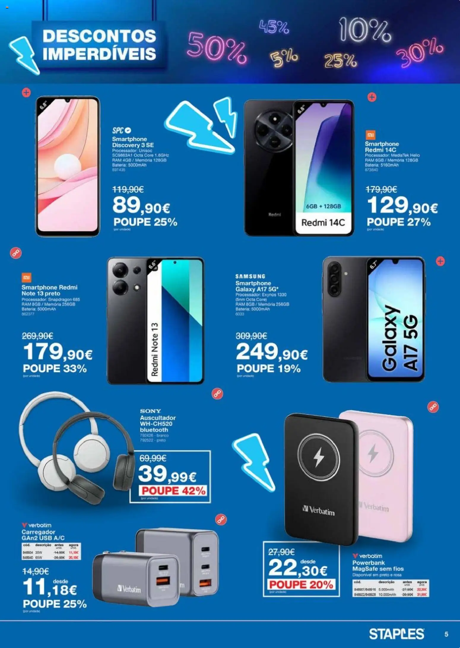 Staples Descontos Imperdíveis Abril 2026 │ válido de 06.04.2026 | Página: 5 | Produtos: Smartphone, USB, Bateria