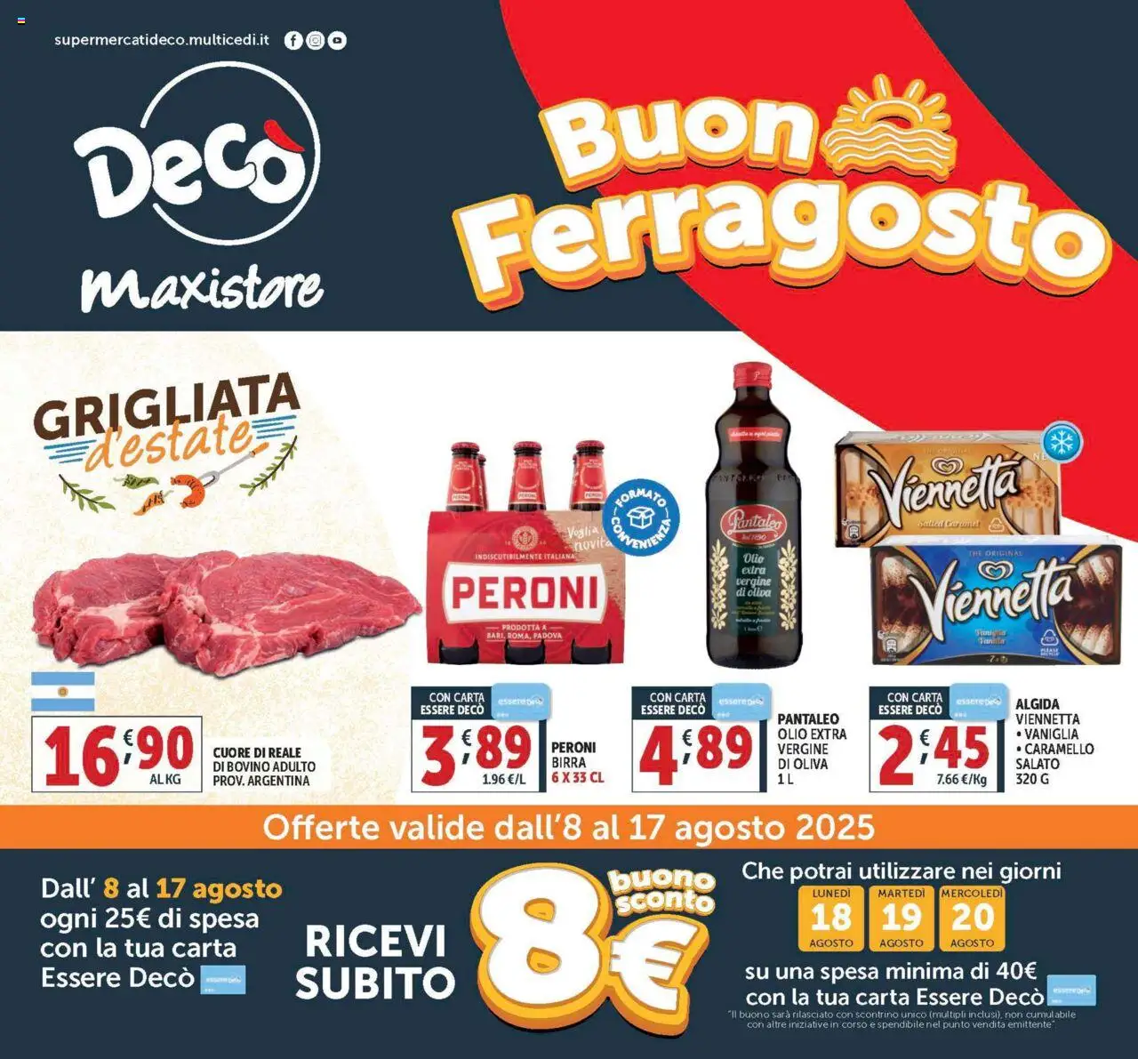 Volantino Decò del 08.08.2025 | Pagina: 1 | Prodotti: Bovino, Birra, Olio, The