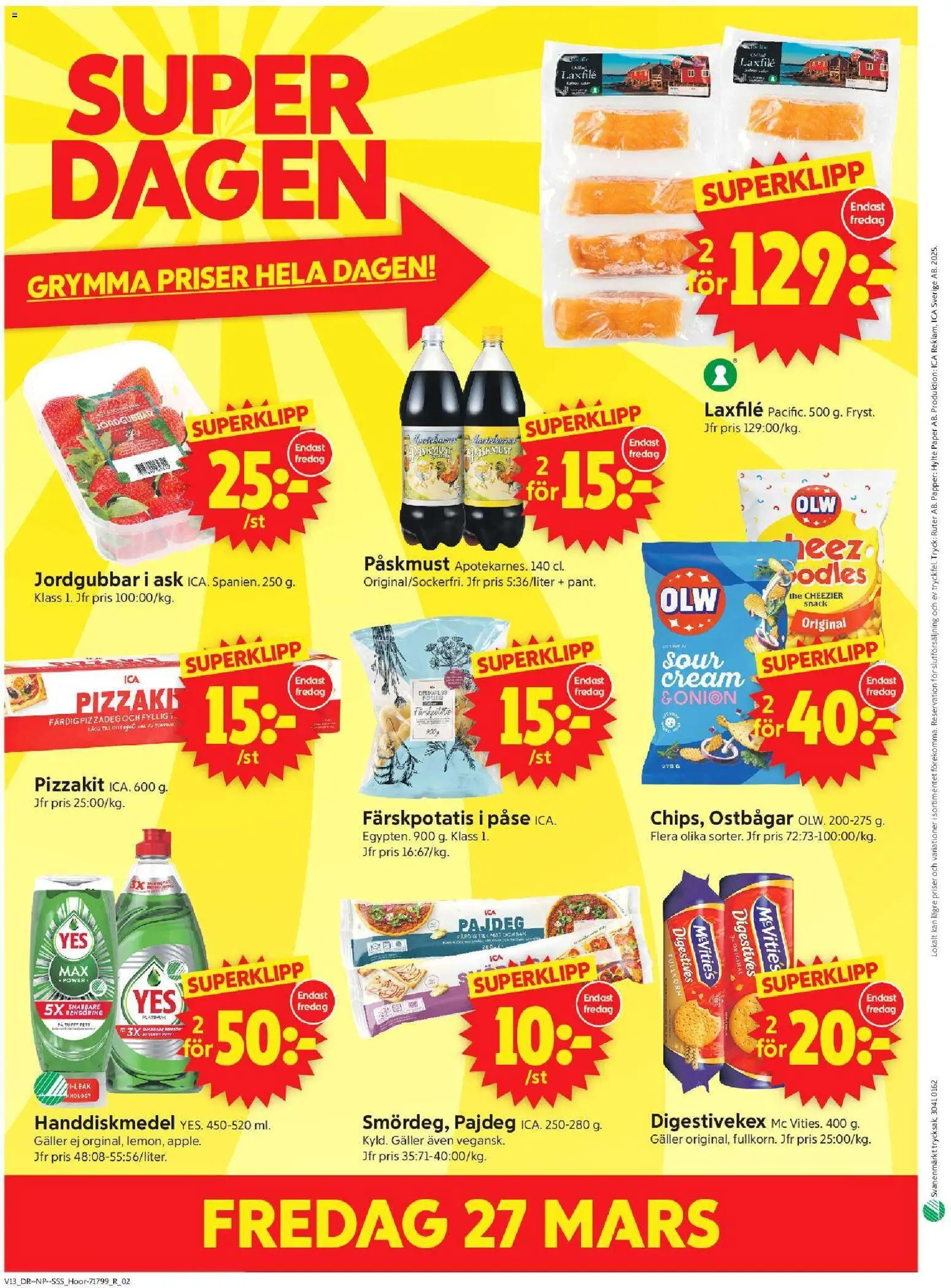 ICA Supermarket reklamblad aktuell från 23.03.2026 | Sida: 14 | Produkter: Ostbågar, Färskpotatis, Galler, Papper