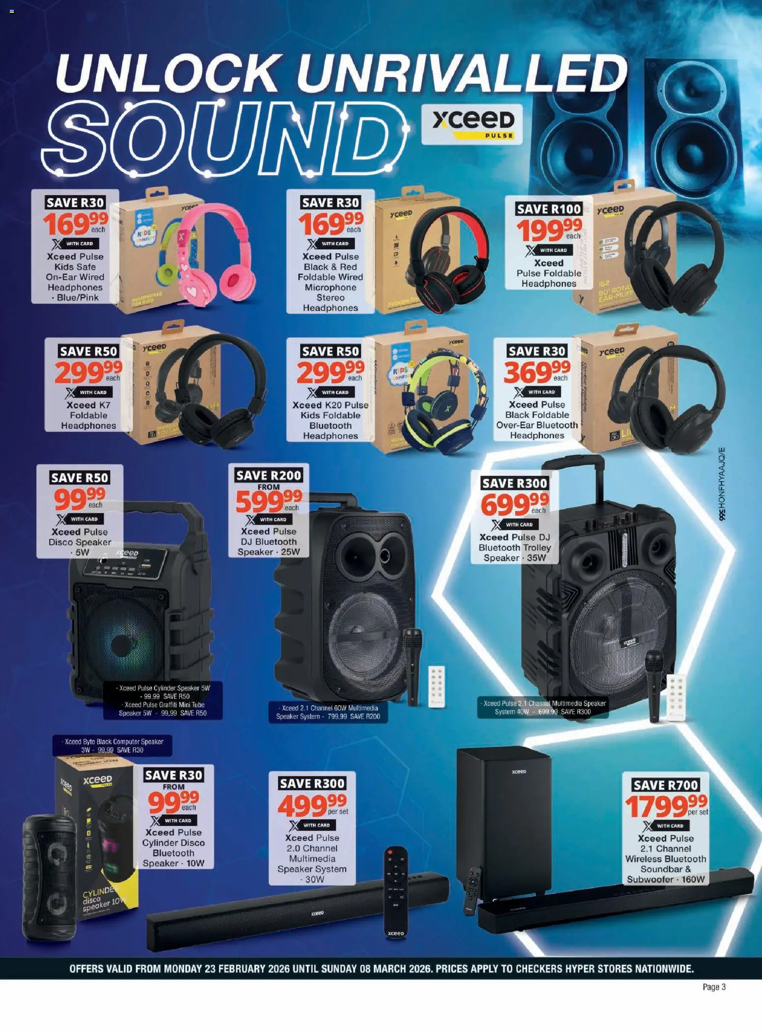 New Checkers catalogue – valid from 23.02.2026 | Page: 3 | Products: Headphones, Microphone, Speaker, Soundbar