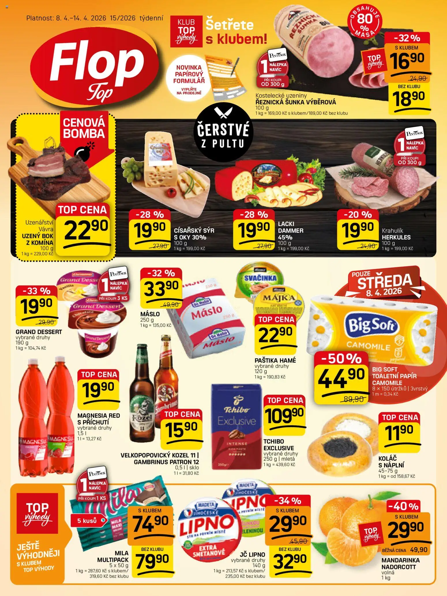 Flop leták - FlopTop od 08.04.2026 | Strana: 1 | Produkty: Sýr, Magnesia, Mila, Paštika