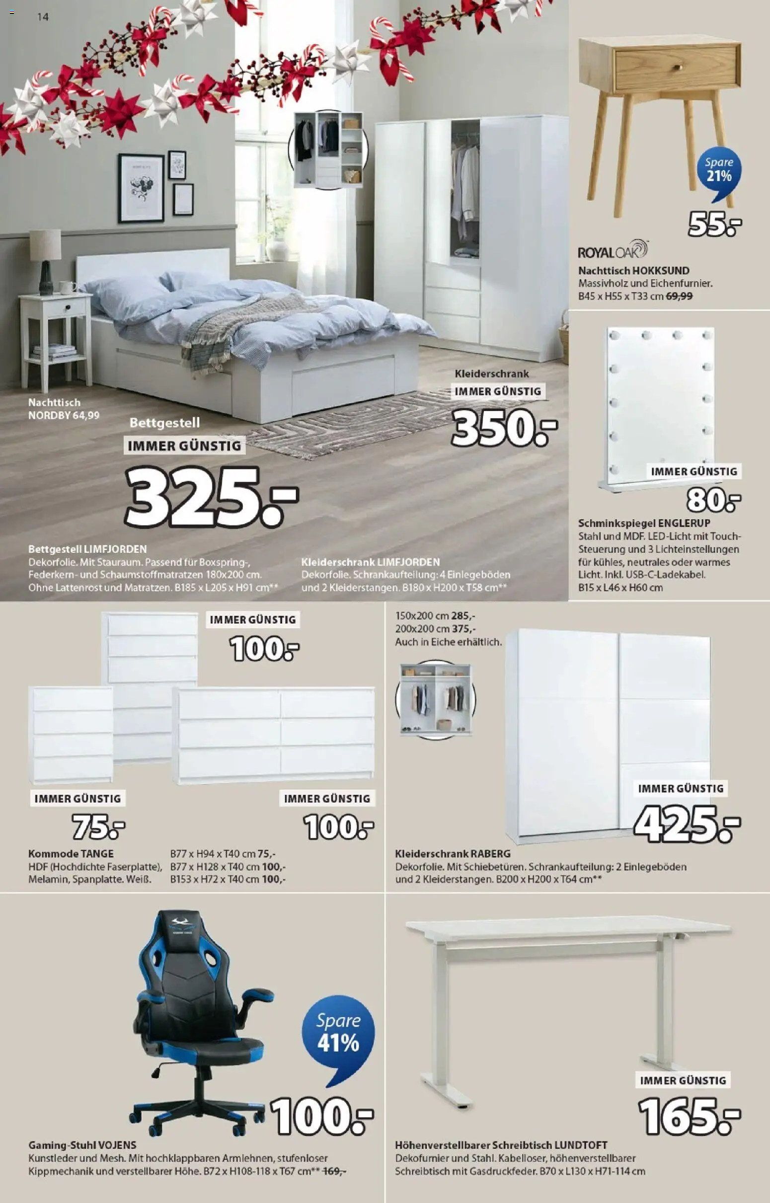 JYSK  Angebote gültig ab 05.11.2025 | Seite: 14 | Produkte: Kleiderschrank, Kommode, Nachttisch, Lattenrost