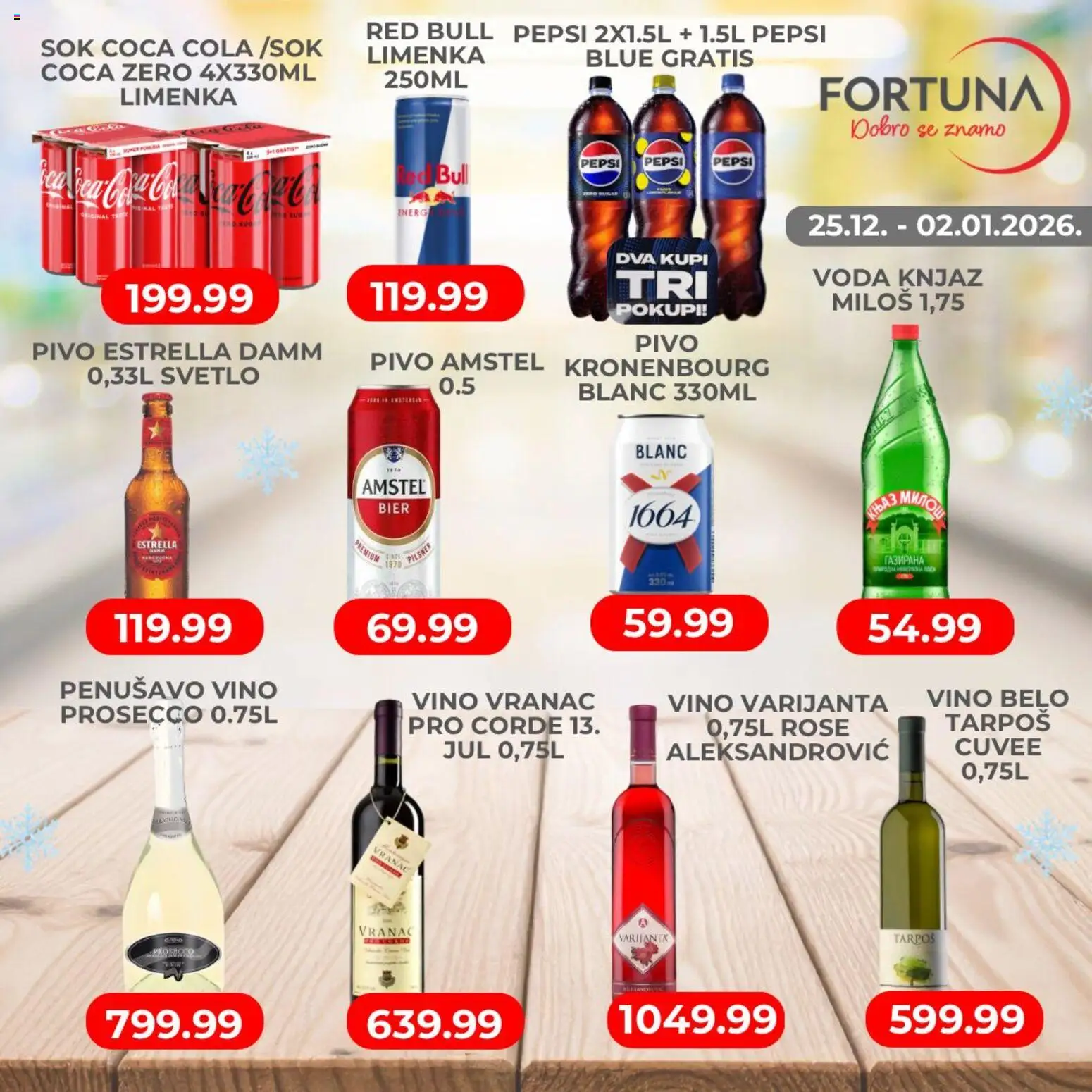 Fortuna Market katalog - važi od 25.12.2025 | Strana: 7 | Proizvode: Coca Cola, Amstel, Sok, Vino