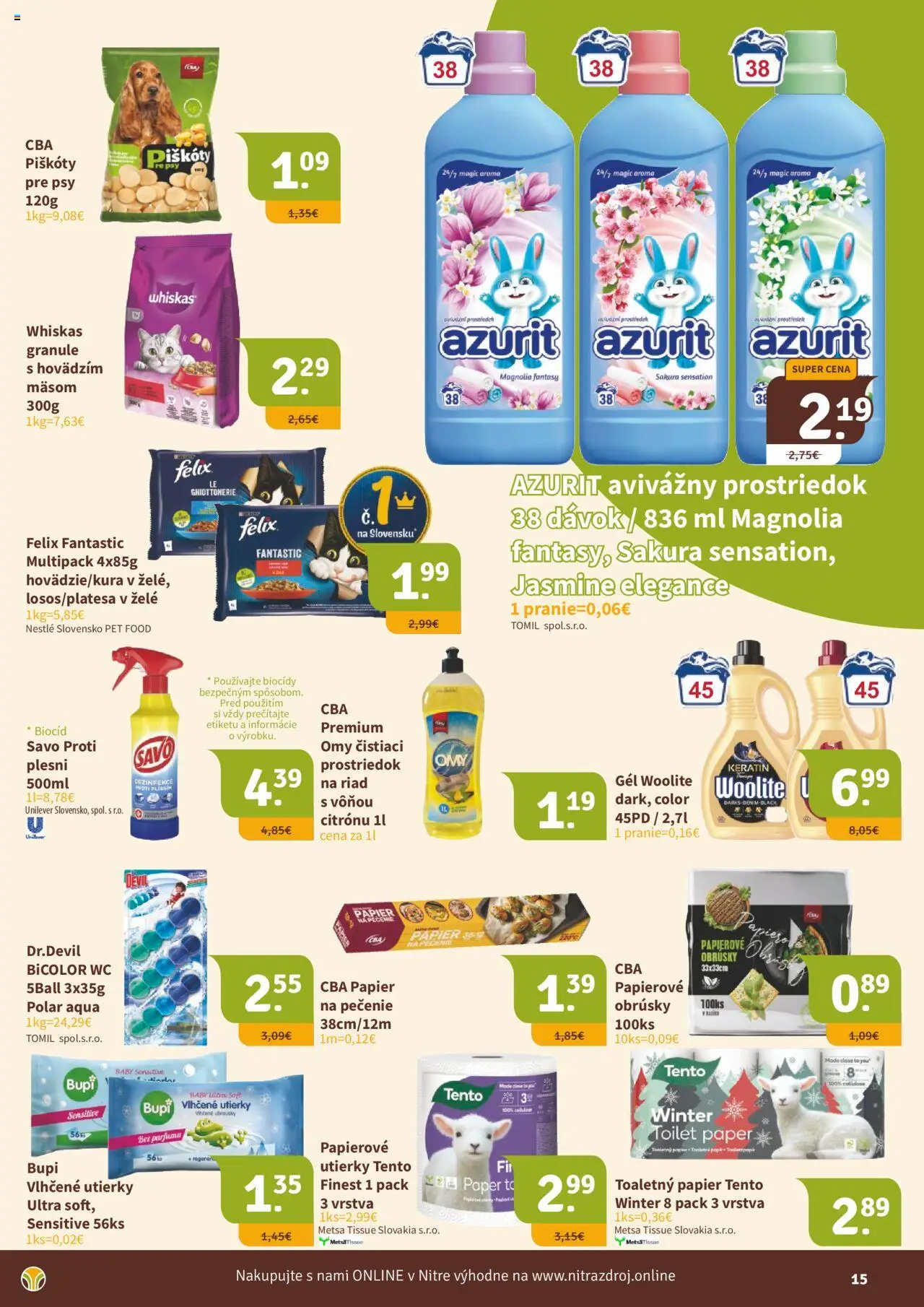 Nové Nitrazdroj akcie – leták je platný od 17.10.2025 | Strana: 15 | Produkty: Felix, Wc, Savo, Whiskas
