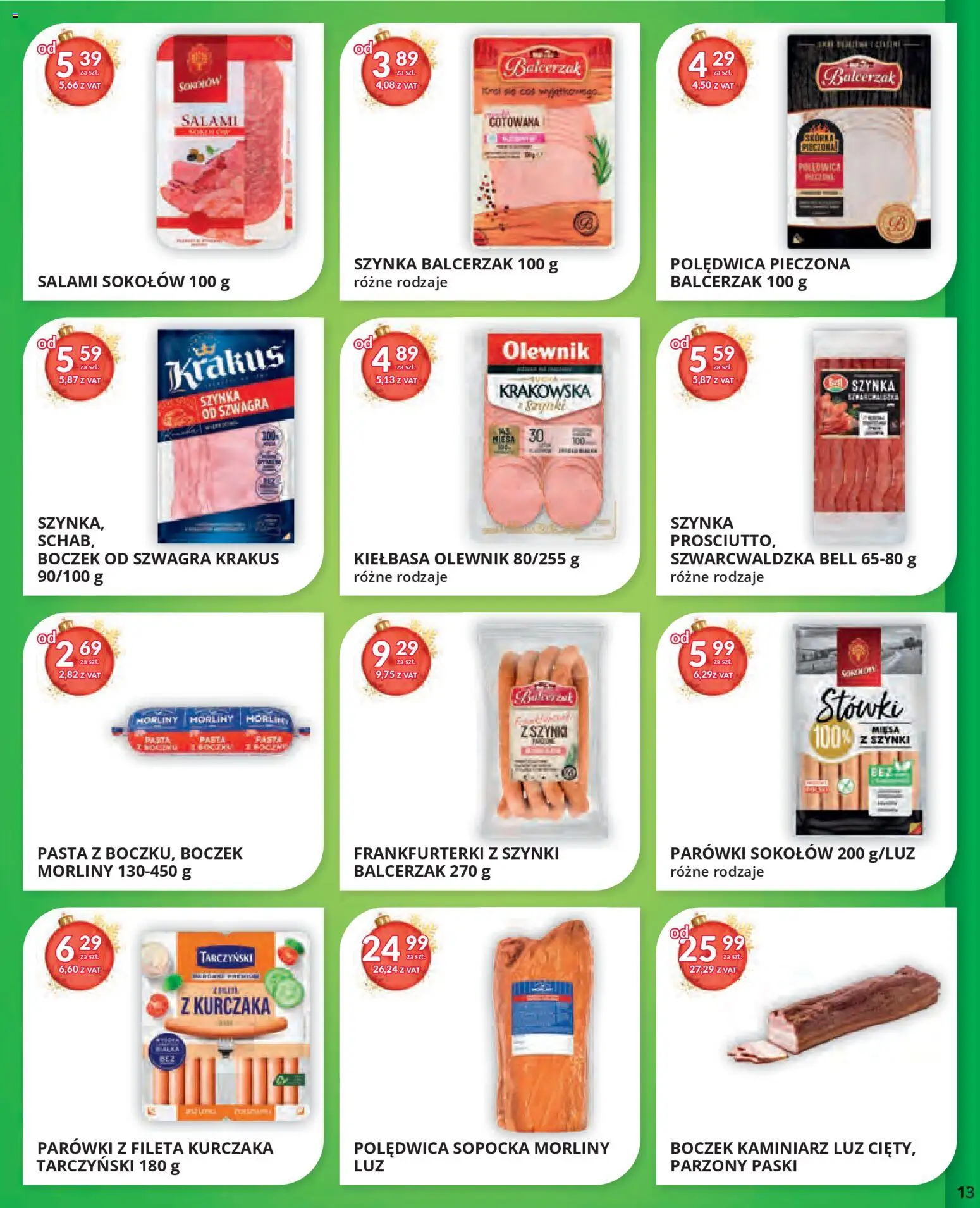 Eurocash Gazetka od 17.11.2025 | Strona: 13 | Produkty: Frankfurterki, Parówki, Boczek, Salami