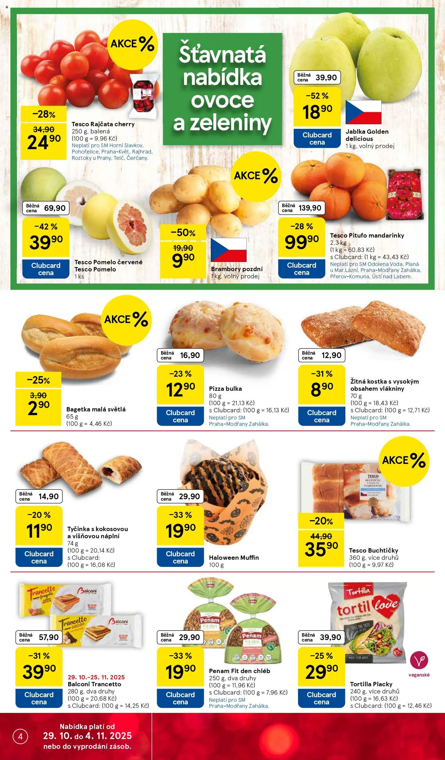 Tesco leták - Supermarket od 29.10.2025 | Strana: 4 | Produkty: Pomelo, Pizza, Jablka, Rajčata