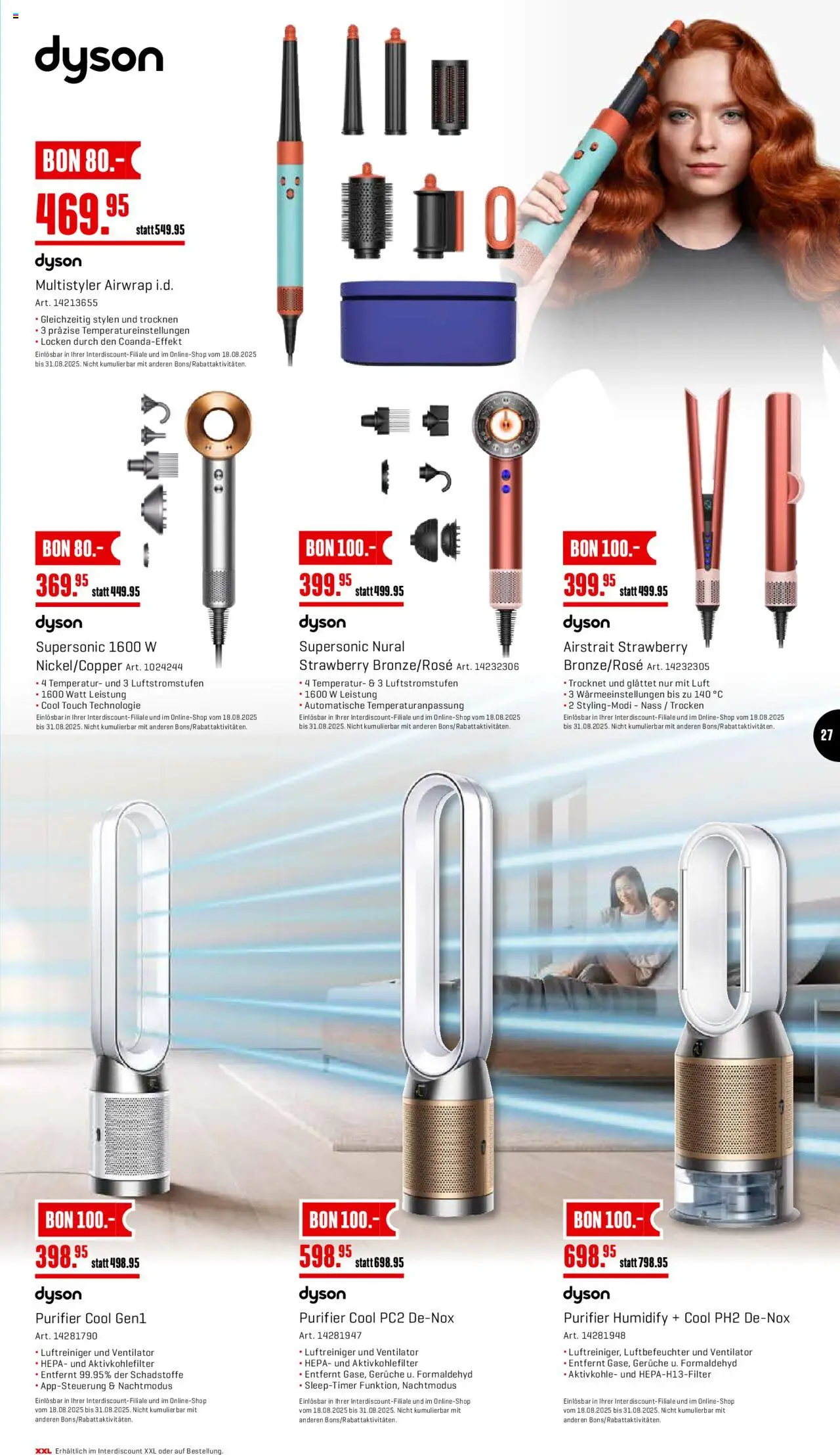 Interdiscount Aktionen ab 18.08.2025 | Seite: 27 | Produkte: Ventilator, Luftreiniger, Dyson