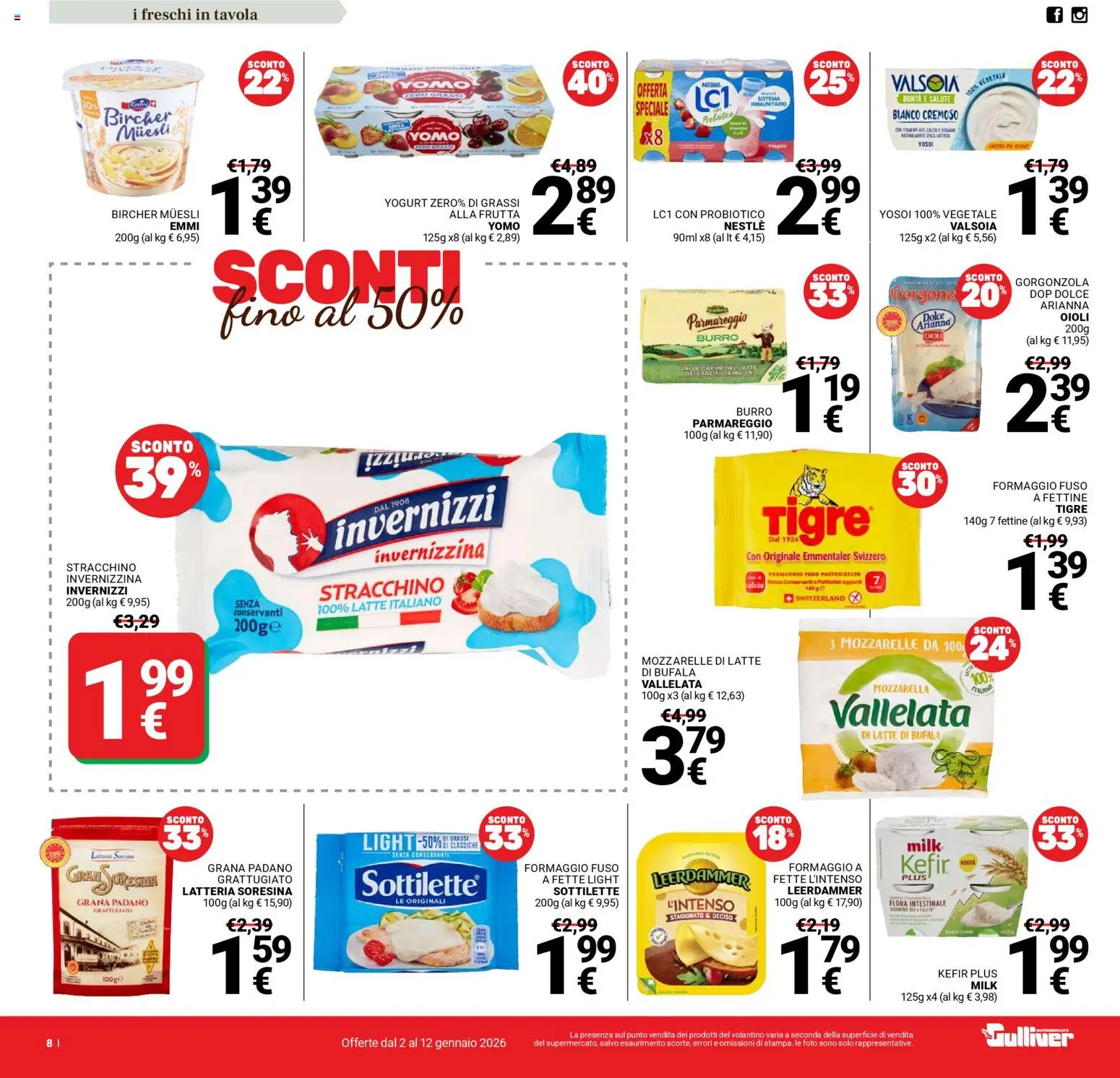 Volantino Gulliver del 02.01.2026 | Pagina: 8 | Prodotti: Yogurt, Formaggio, Burro, Stracchino