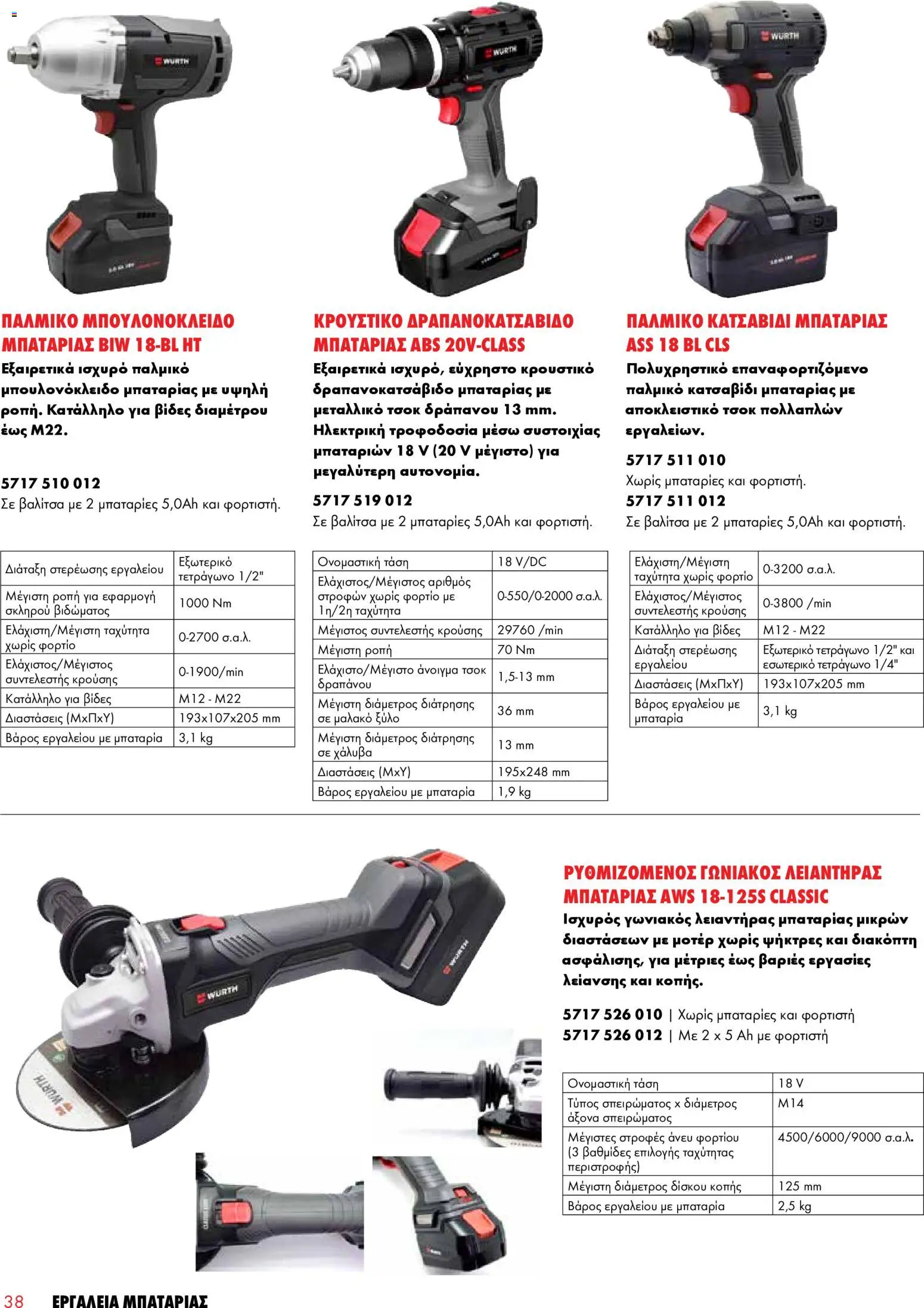 WURTH - Εργαλεία Μπαταρίας – σε ισχύ από 01.01.2026 | Σελίδα: 38