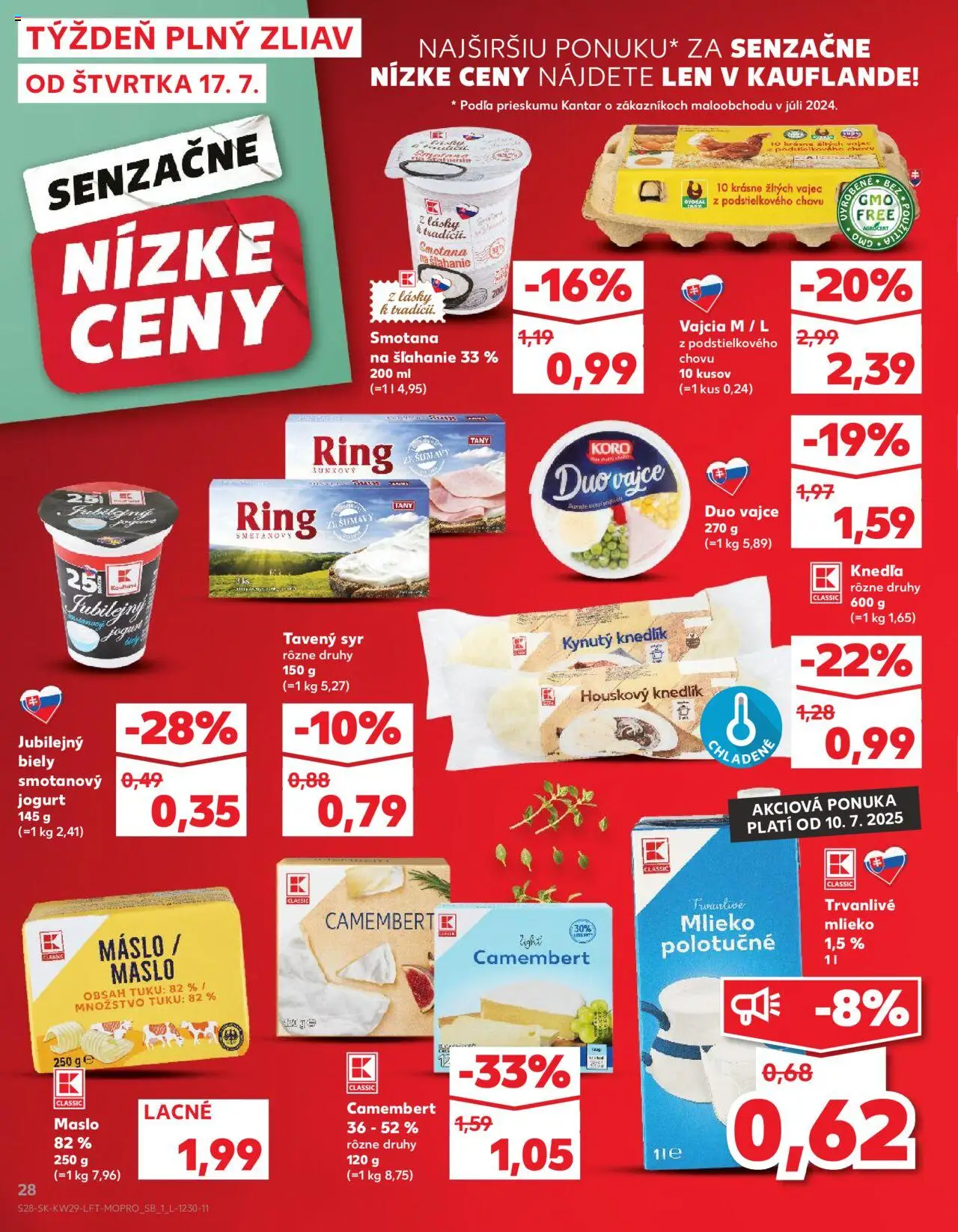 Kaufland Senica │ platný od 17.07.2025 | Strana: 28 | Produkty: Syr, Jogurt, Vajcia, Trvanlivé mlieko