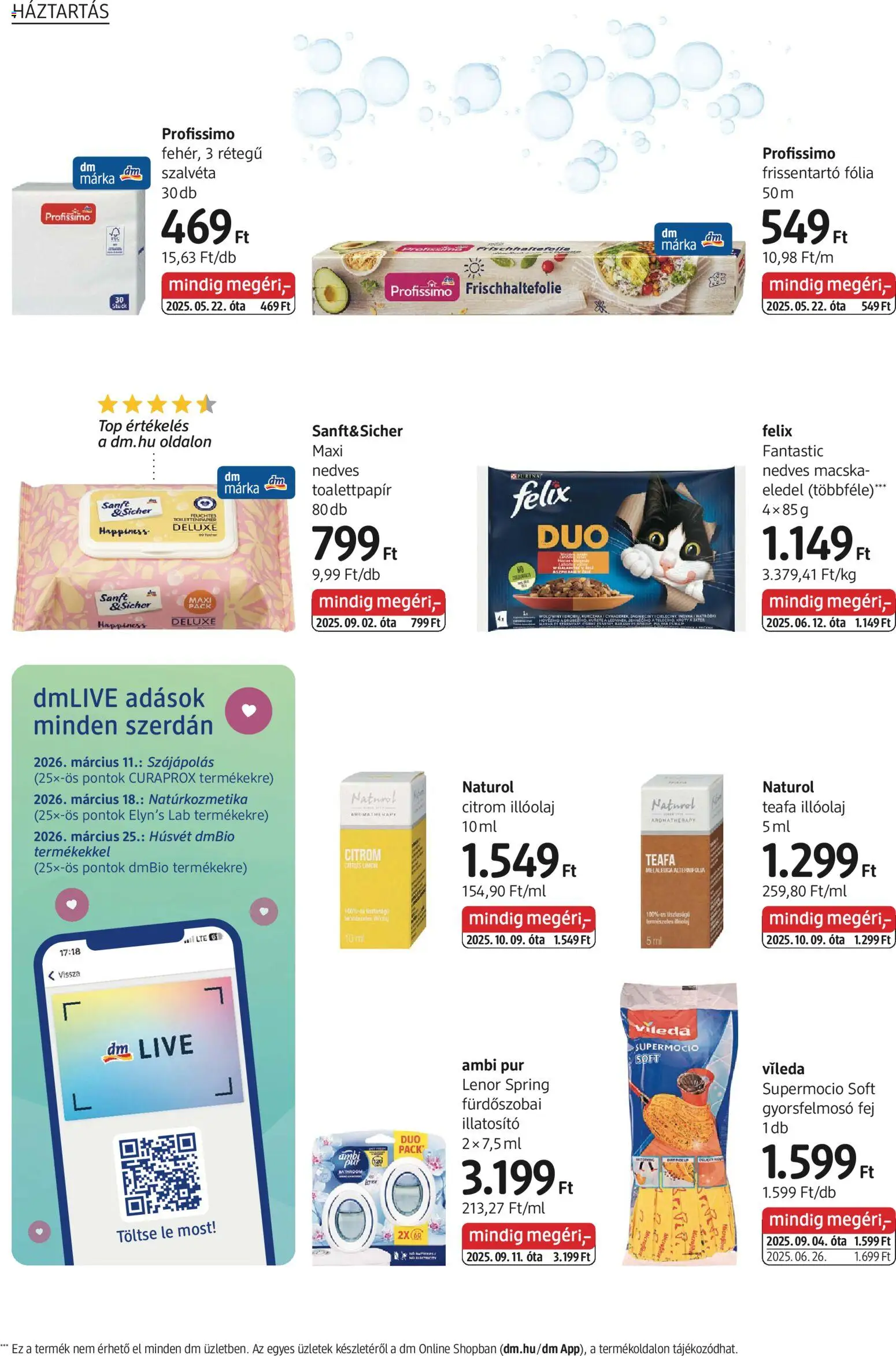 DM Drogerie Markt akciós ujság - amely érvényes a következő dátumtól: 05.03.2026 | Oldal: 22 | Termékek: Macskaeledel, Illóolaj, Vileda, Citrom