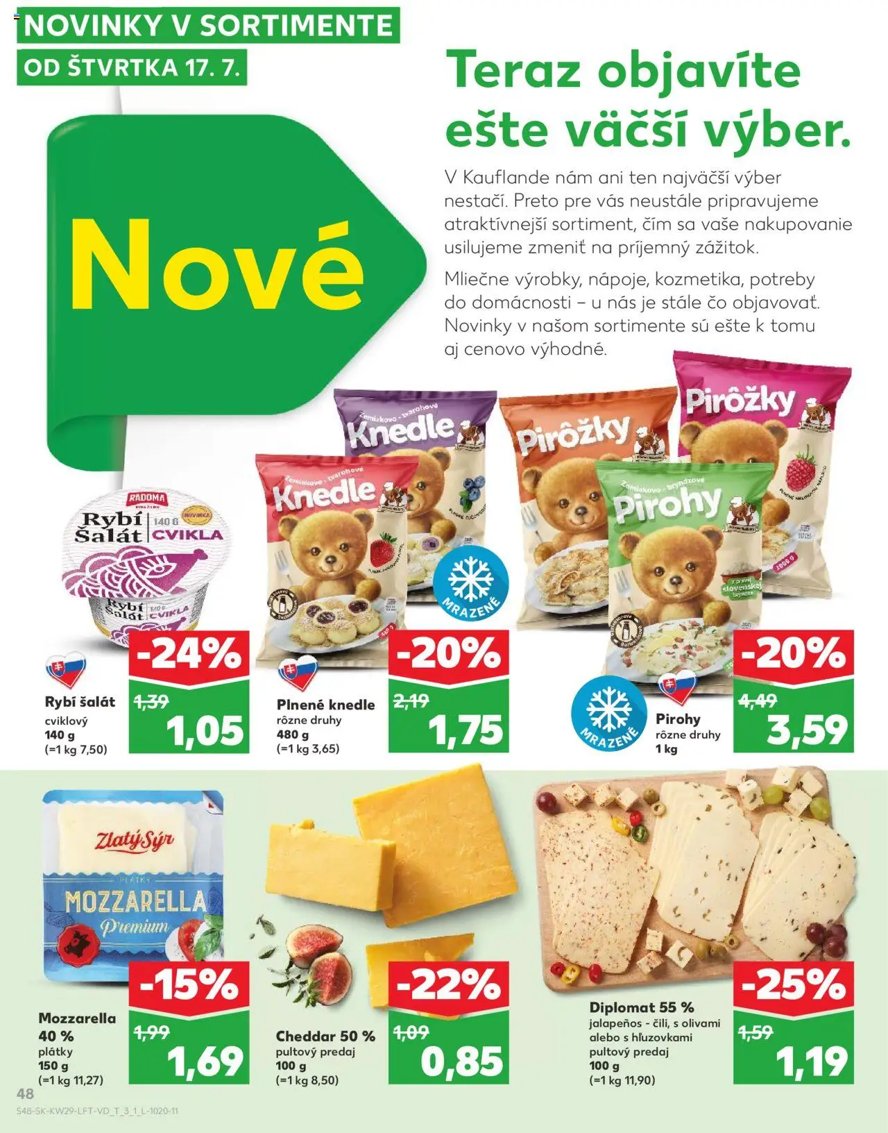 Kaufland Trnava-Sever │ platný od 17.07.2025 | Strana: 48 | Produkty: Syr, Pirohy, Mozzarella, Šalát