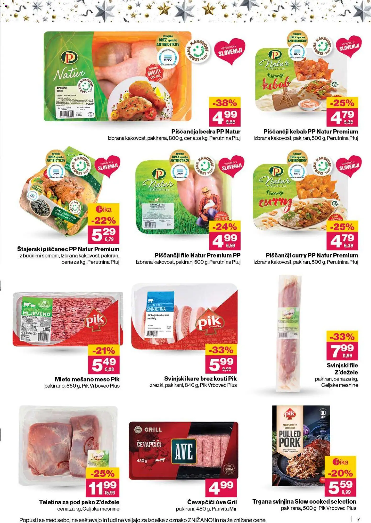 Novi Mercator katalog ponudbe – veljaven od 27.11.2025 | Stran: 7 | Izdelki: Čevapčiči, Piščančja bedra, Teletina, Grill