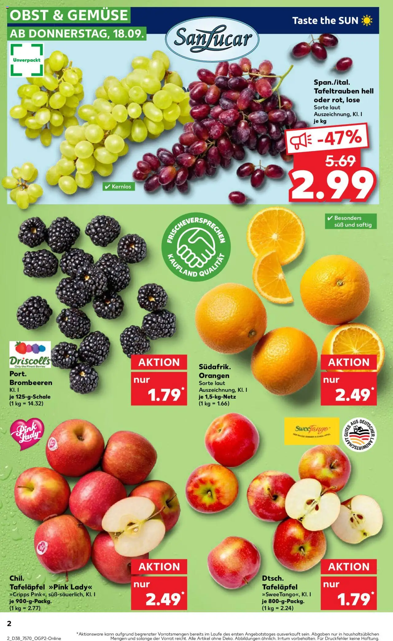 Kaufland prospekt Bremen	 – gültig ab 18.09.2025 | Seite: 2 | Produkte: Orangen, Gemüse, Obst