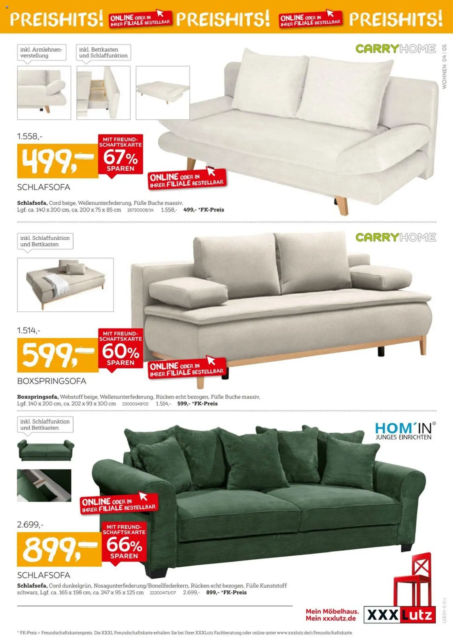 XXXLutz Wohnen Preishits – gültig ab 04.04.2026 | Seite: 5 | Produkte: Schlafsofa