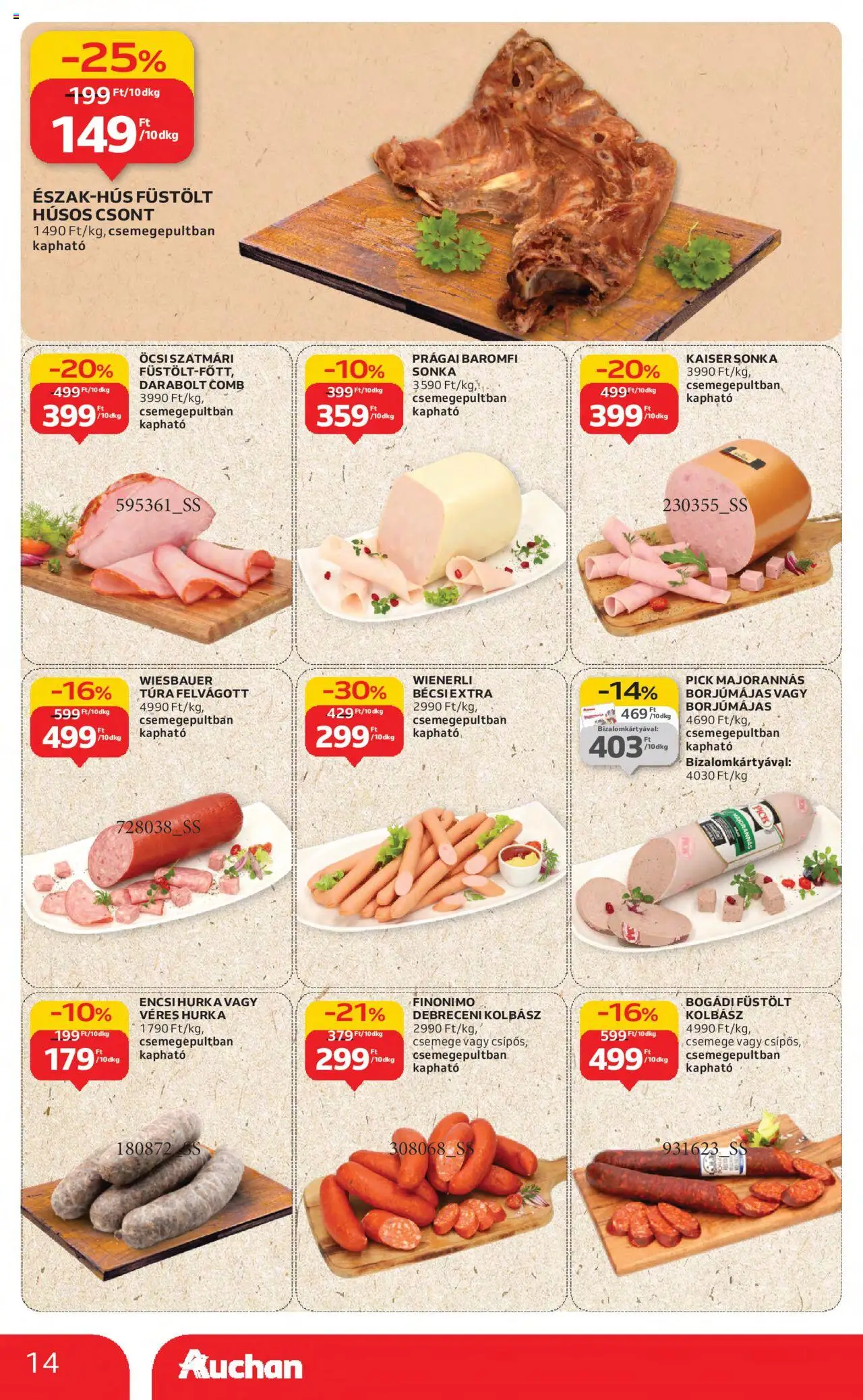 Auchan akciós ujság - amely érvényes a következő dátumtól: 21.08.2025 | Oldal: 14 | Termékek: Debreceni kolbász, Pick, Sonka, Hurka