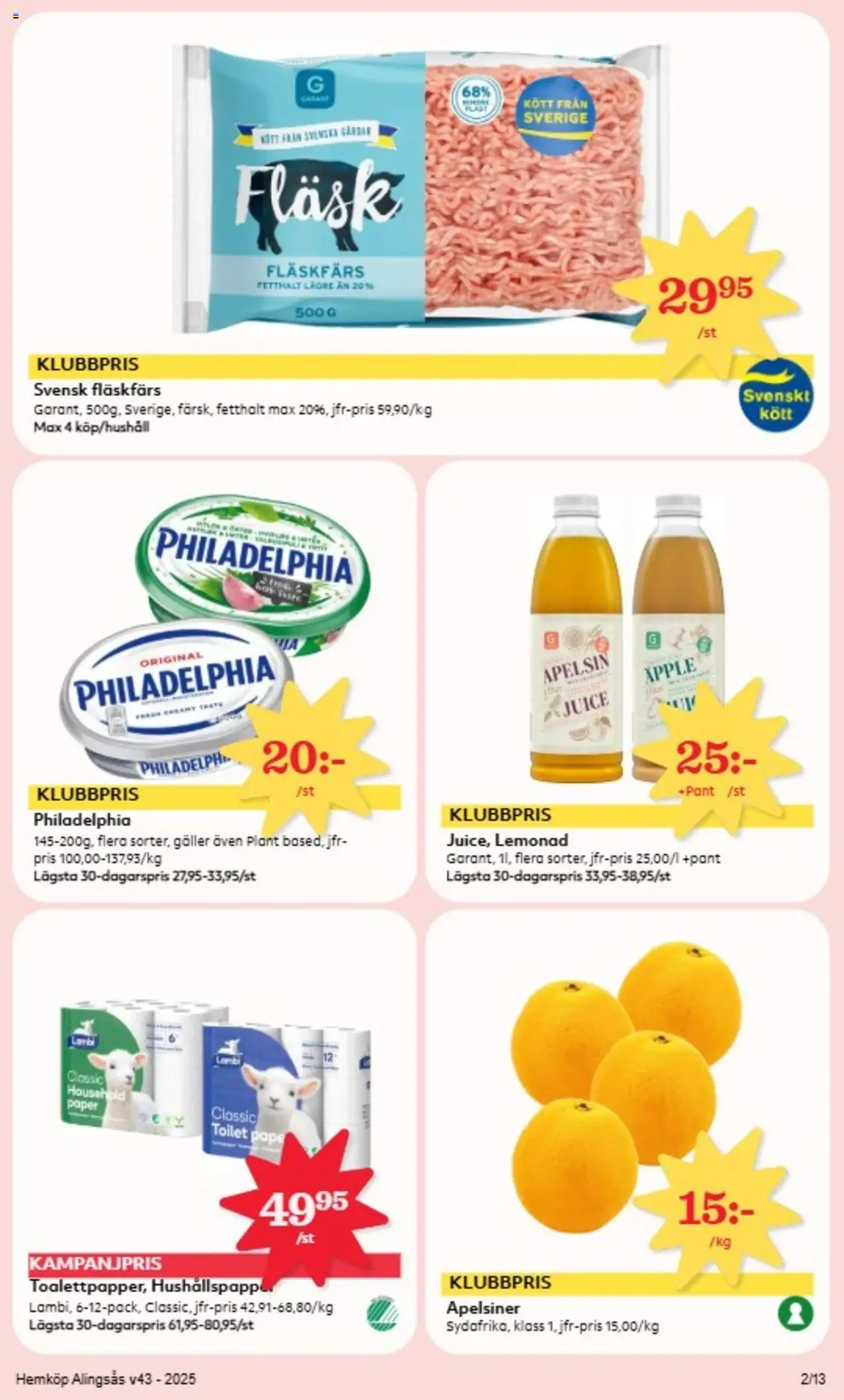 Hemköp reklamblad aktuell från 20.10.2025 | Sida: 2 | Produkter: Galler, Juice, Fläsk, Apelsiner