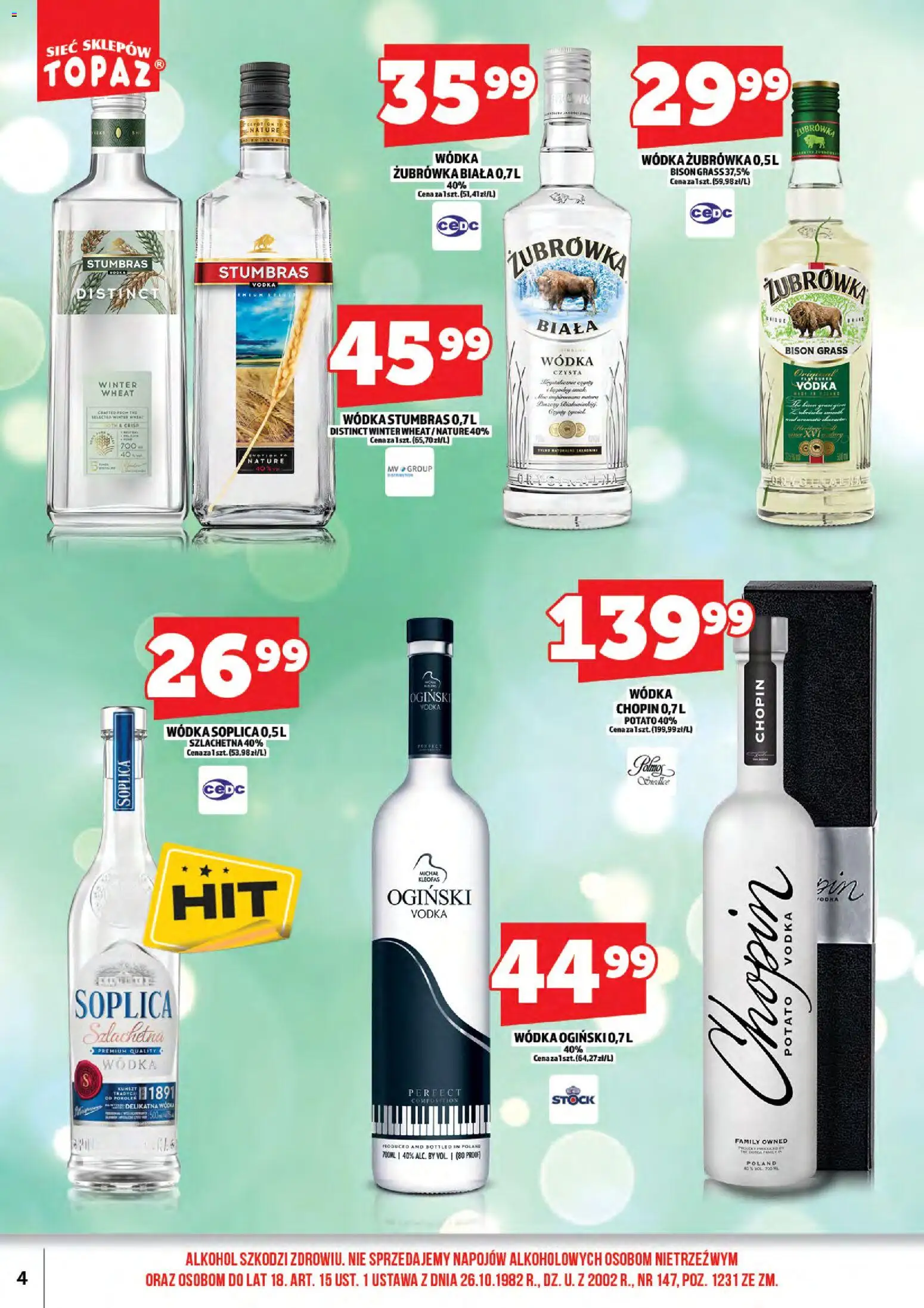 Topaz gazetka alkoholowa od 17.04.2026 | Strona: 6 | Produkty: Ogiński, Wódka Ogiński, Żubrówka, Vodka