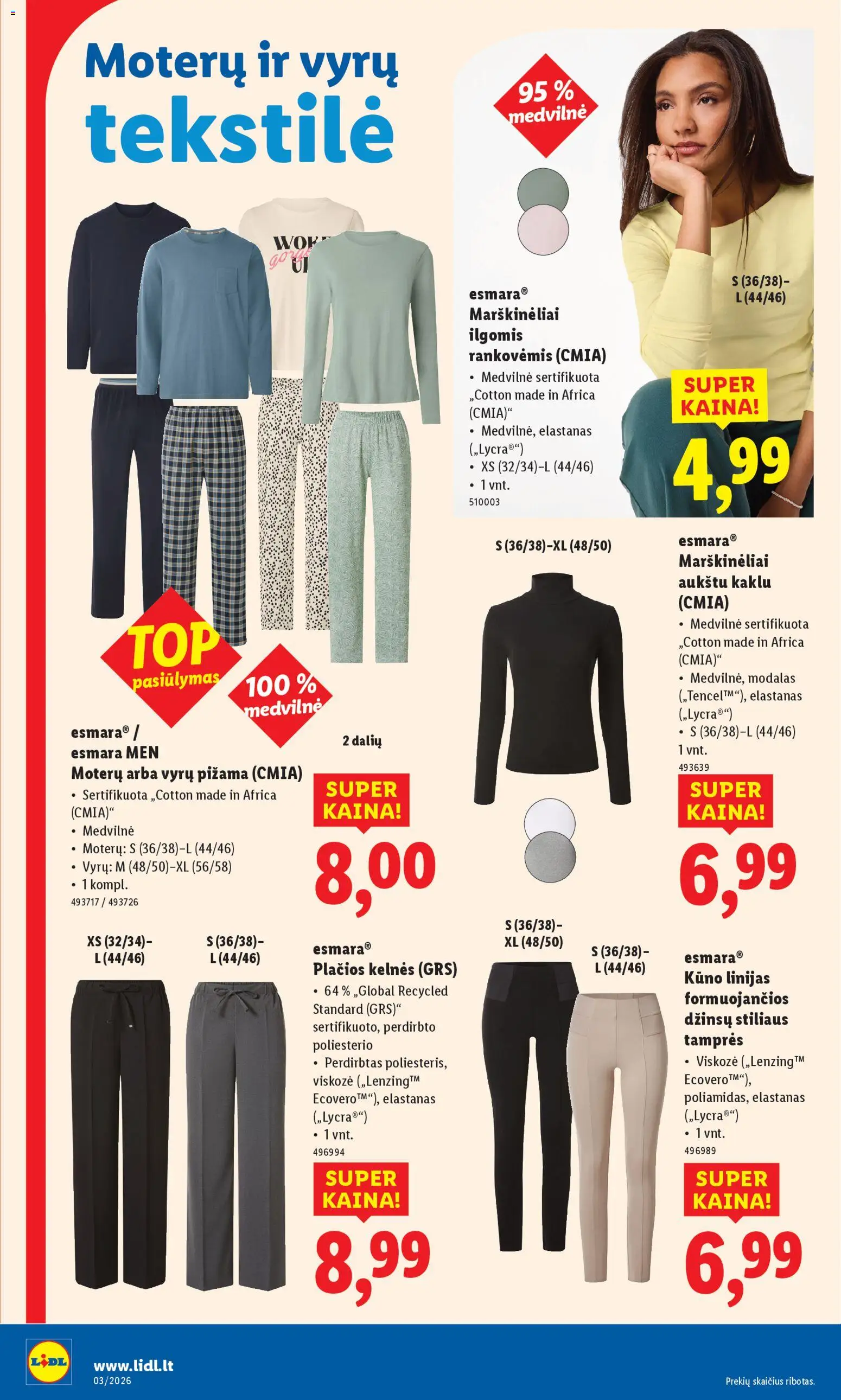 LIDL akcijos nuo 12.01.2026 | Puslapis: 4 | Prekių: Marškinėliai, Kelnes, Pižama, Tamprės