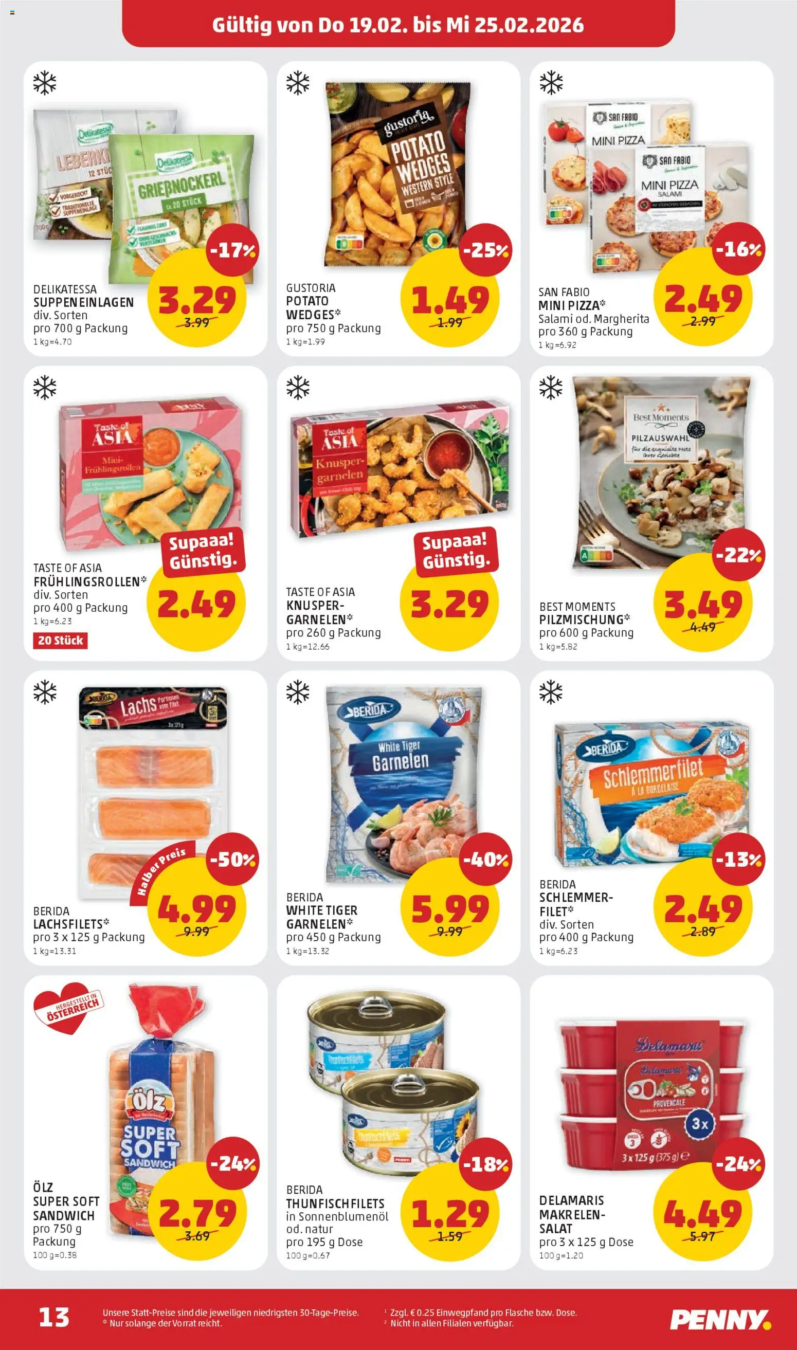 Penny Markt Flugblatt gültig ab 19.02.2026 | Seite: 13 | Produkte: Salat, Salami, Pizza