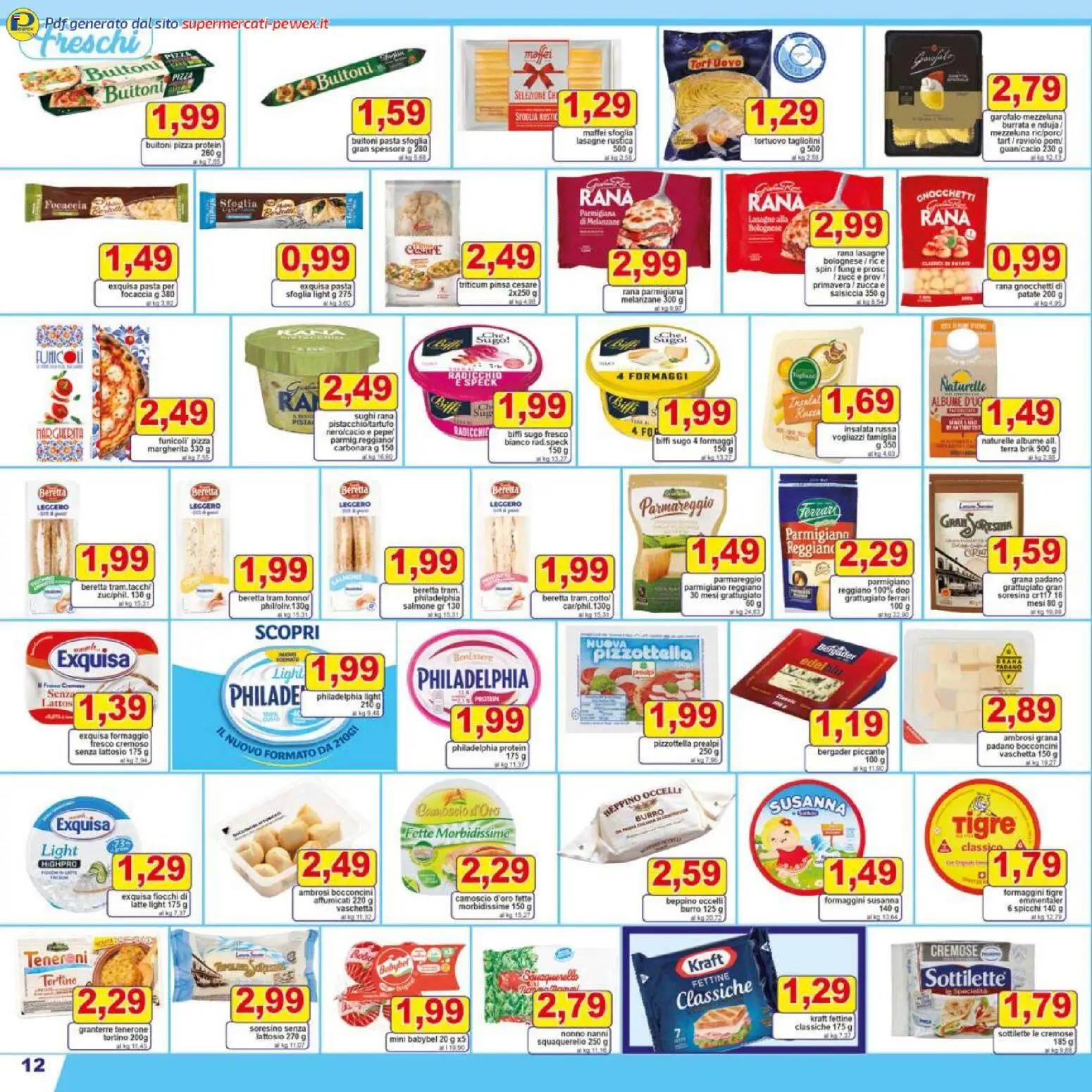 Volantino Pewex del 27.11.2025 | Pagina: 12 | Prodotti: Pizza, Salsiccia, Grana Padano, Sugo