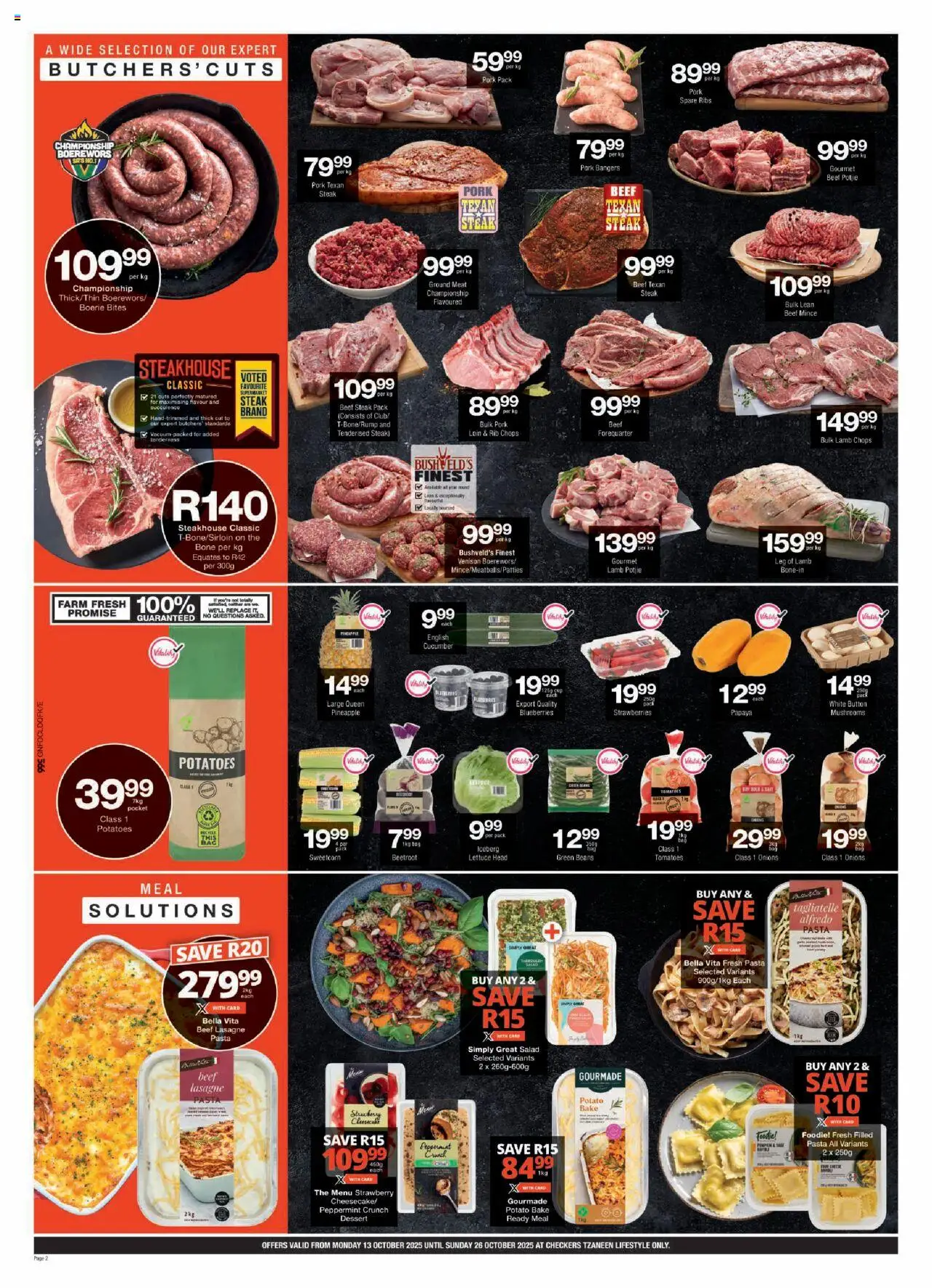 New Checkers catalogue – valid from 13.10.2025 | Page: 2 | Products: Blueberries, Pineapple, Pasta, Onions