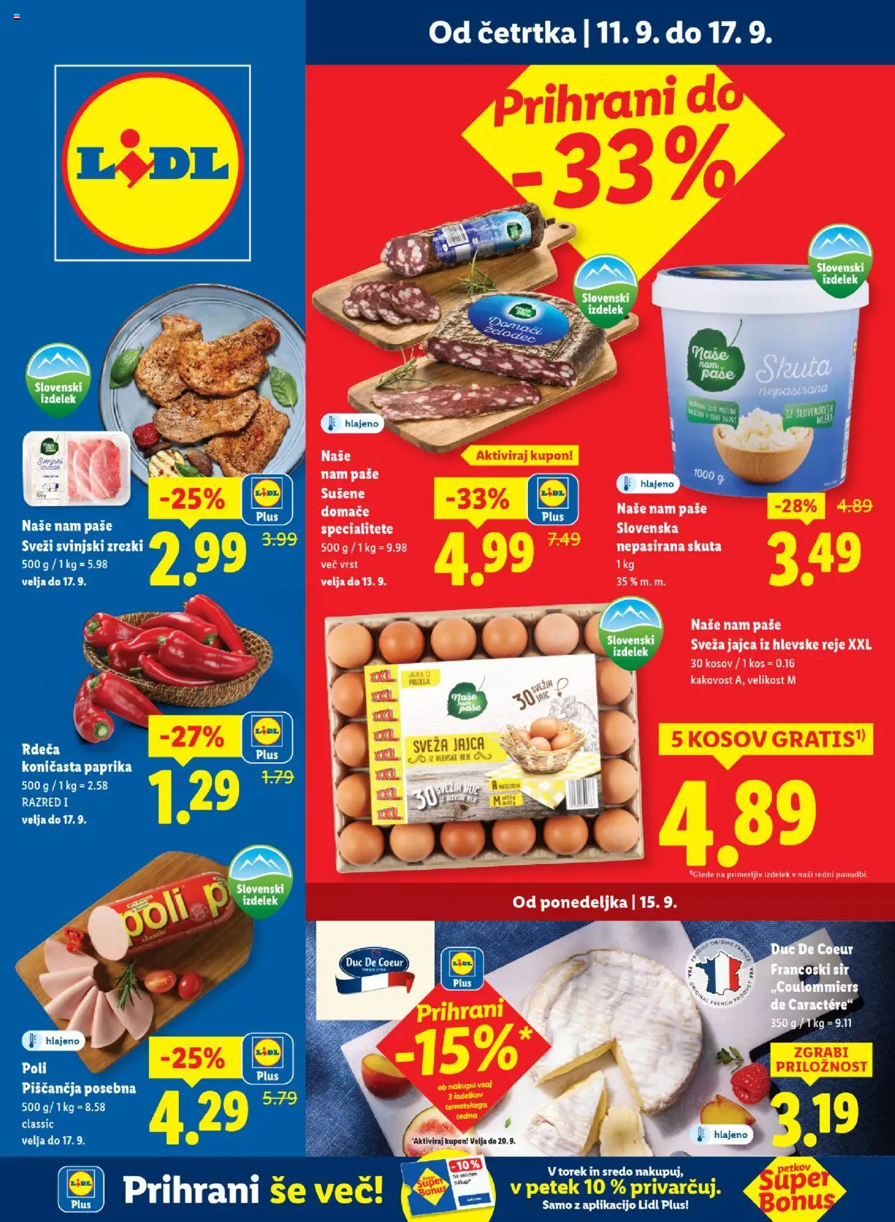 Novi Lidl katalog ponudbe – veljaven od 11.09.2025 | Stran: 1 | Izdelki: Kos, Sir, Zrezki, Skuta