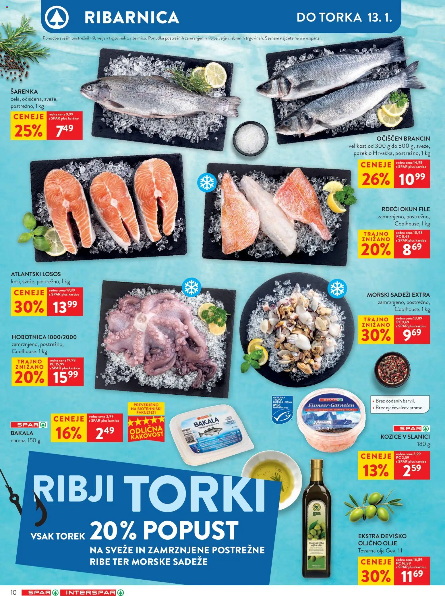 Novi Spar katalog ponudbe – veljaven od 07.01.2026 | Stran: 10 | Izdelki: Kozice, Hobotnica, Olje, Ribe