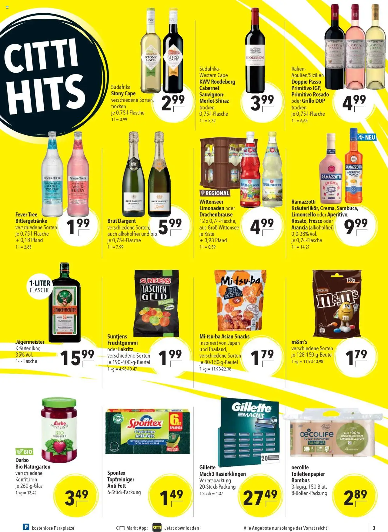 CITTI Markt Prospekt 	 - gültig ab dem 23.07.2025 | Seite: 3 | Produkte: Doppio Passo, Brut dargent, Ramazzotti, Toilettenpapier