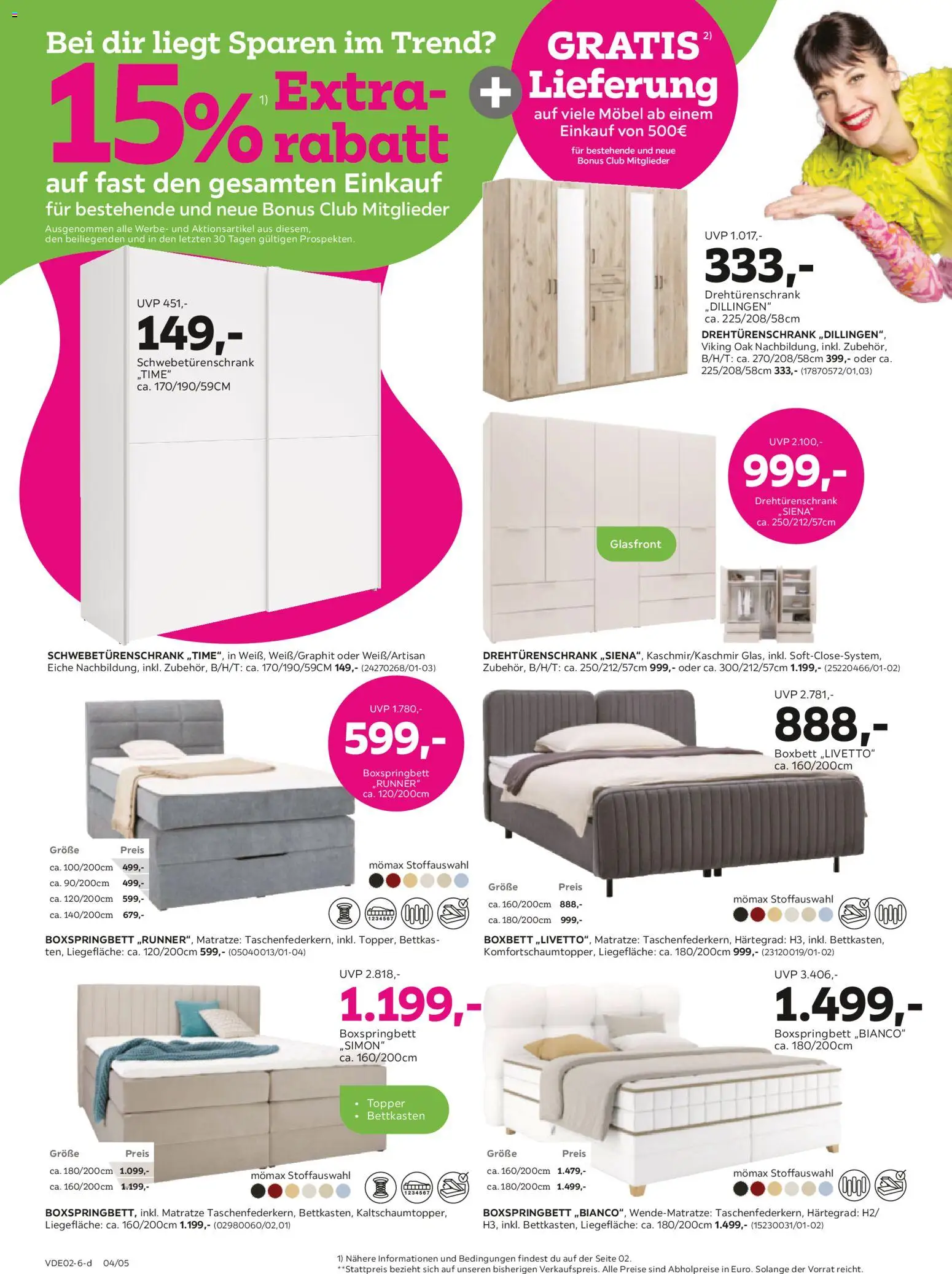 Mömax Prospekt 	 – gültig ab 16.02.2026 | Seite: 4 | Produkte: Matratze, Schwebetürenschrank, Drehtürenschrank, Boxspringbett