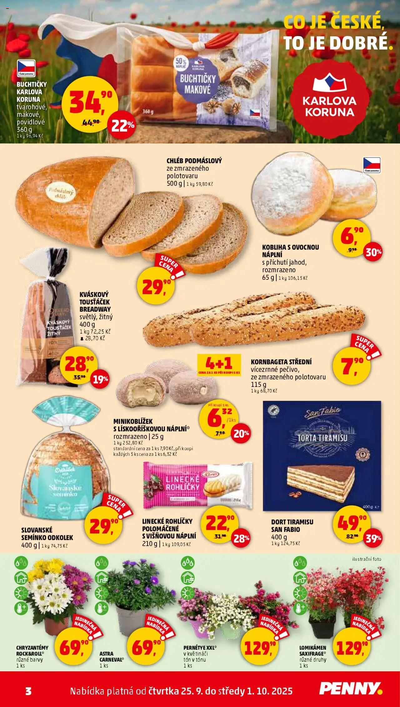 Penny Market leták - Čtvrtečník od 25.09.2025 | Strana: 3 | Produkty: Chléb, Kornbageta, Barvy, Dort