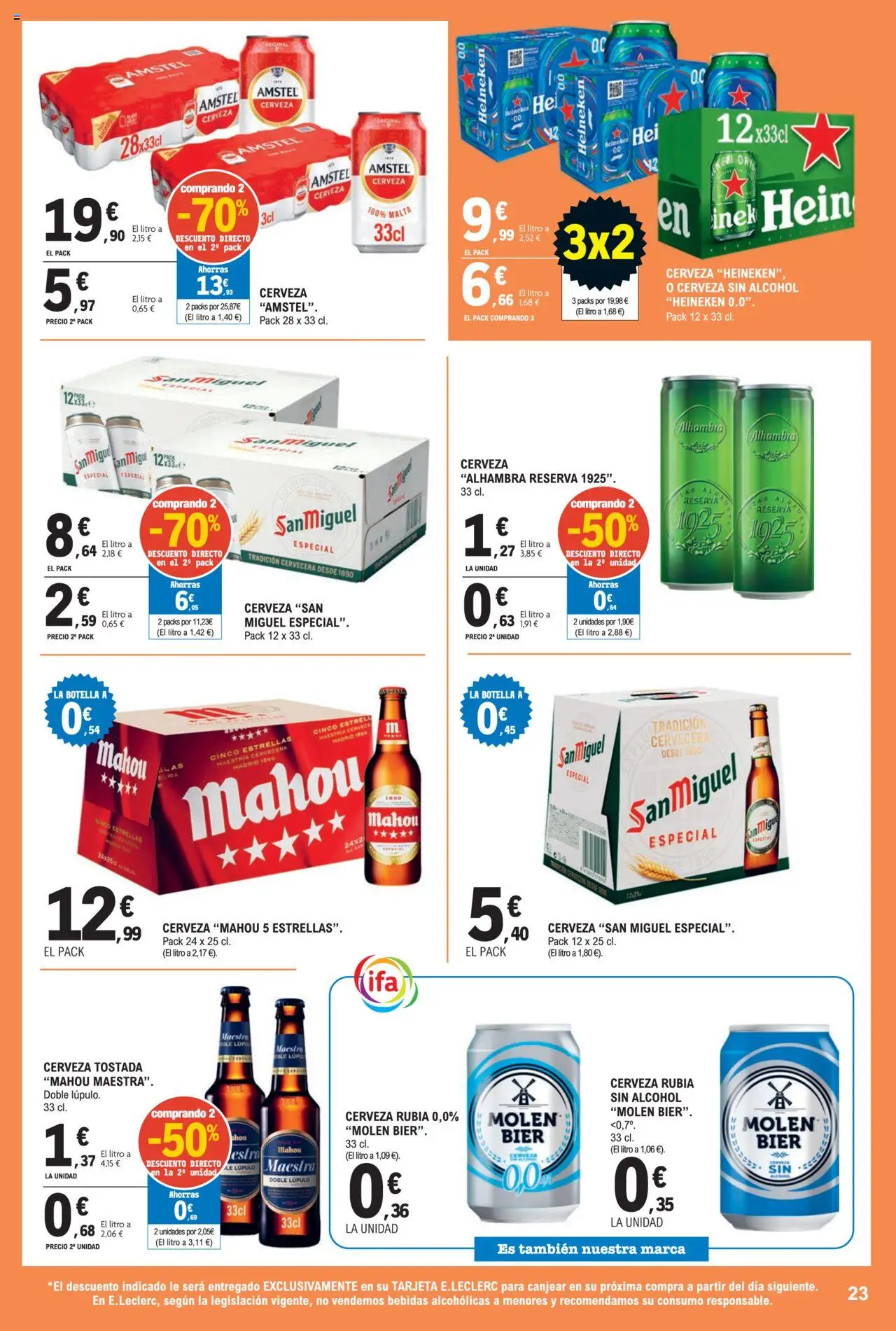 E.Leclerc folleto │ válido desde el 30.07.2025 | Página: 23 | Productos: Cerveza sin alcohol, Cerveza, Σπανάκι