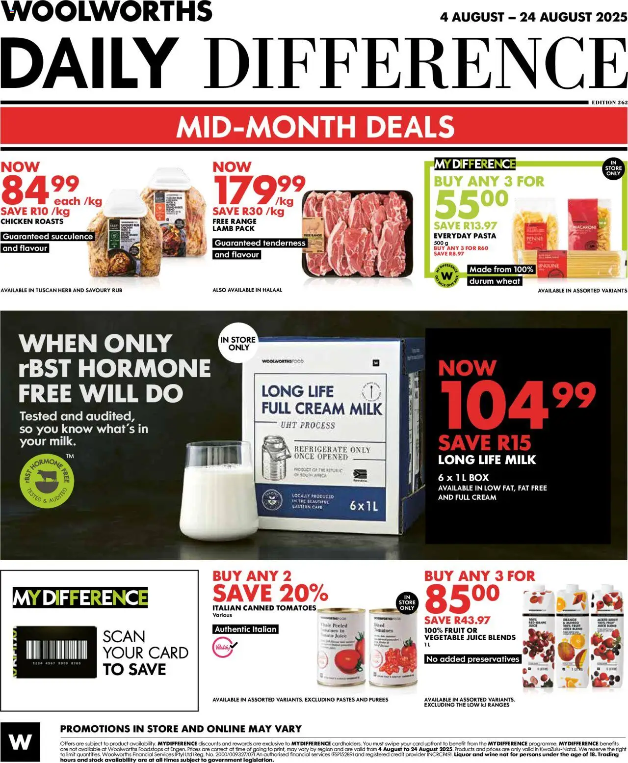 Woolworths Daily Difference - KwaZulu-Natal │ valid from 04.08.2025 | Page: 8 | Products: Box, Chicken, Pasta, Mango
