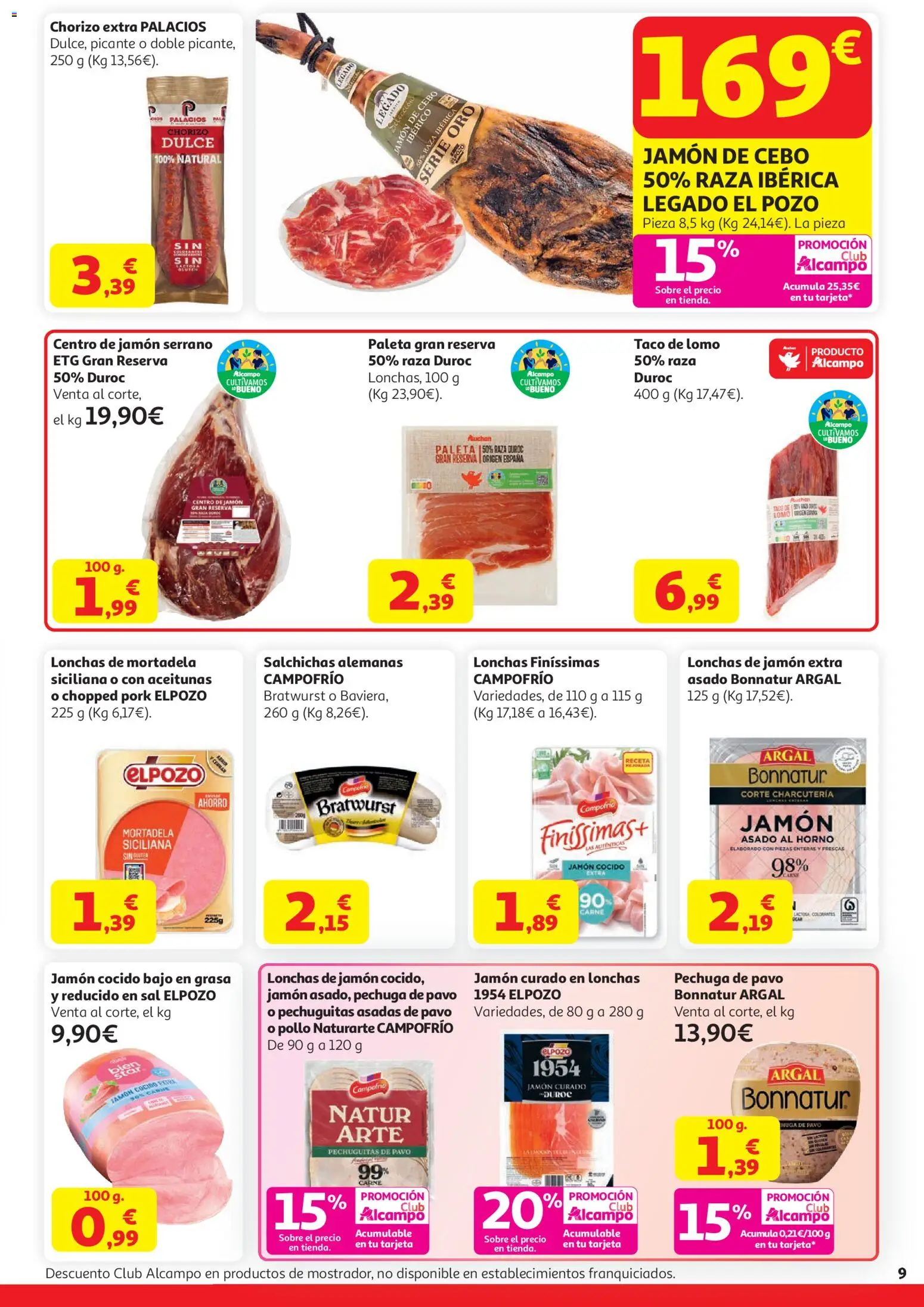 Alcampo HG Nacional │ válido desde el 21.04.2026 | Página: 9 | Productos: Jamón serrano, Jamón, Horno, Mortadela