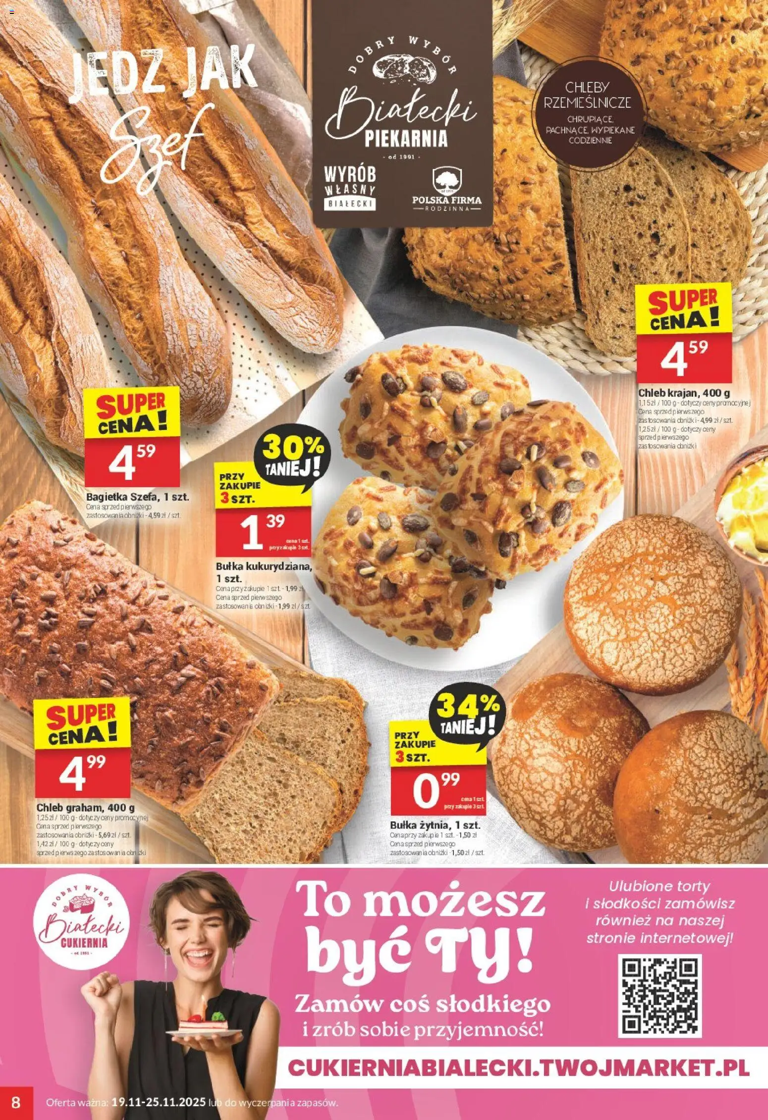 Twój Market Gazetka od 19.11.2025 | Strona: 8 | Produkty: Piekarnia, Bułka, Bagietka, Chleb