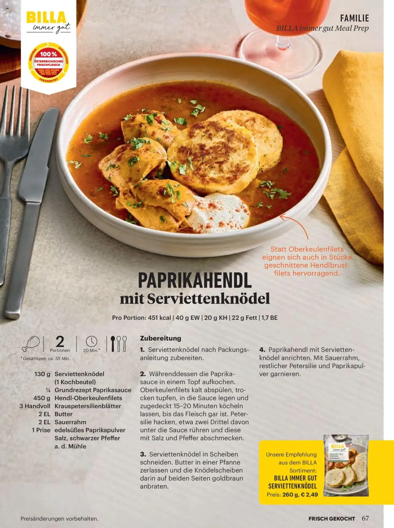 Billa Frisch Gekocht gültig ab 01.09.2025 | Seite: 65 | Produkte: Salz, Pfeffer, Petersilie, Sauerrahm