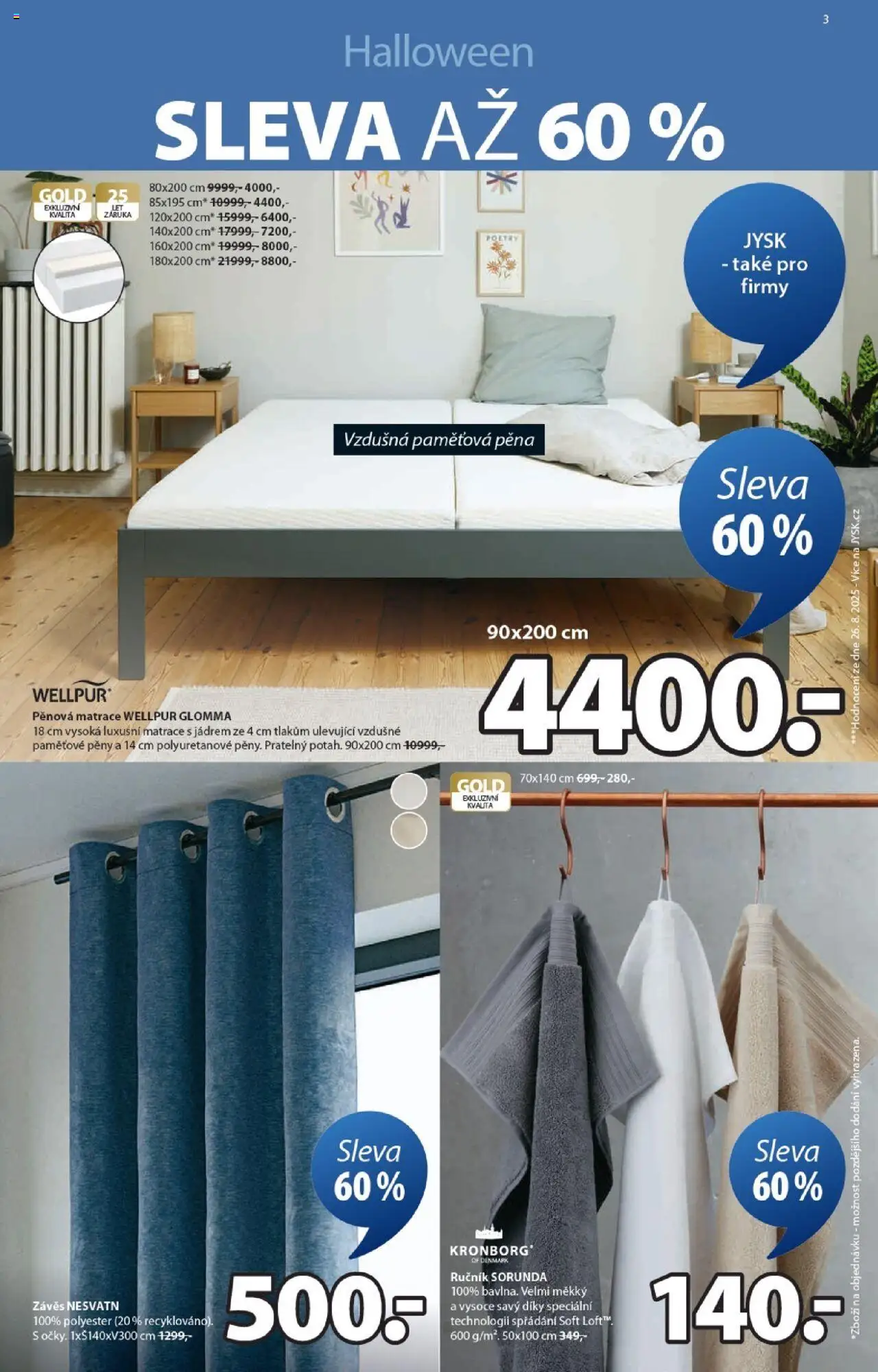 JYSK leták od 20.10.2025 | Strana: 3 | Produkty: Ručník, Závěs, Matrace